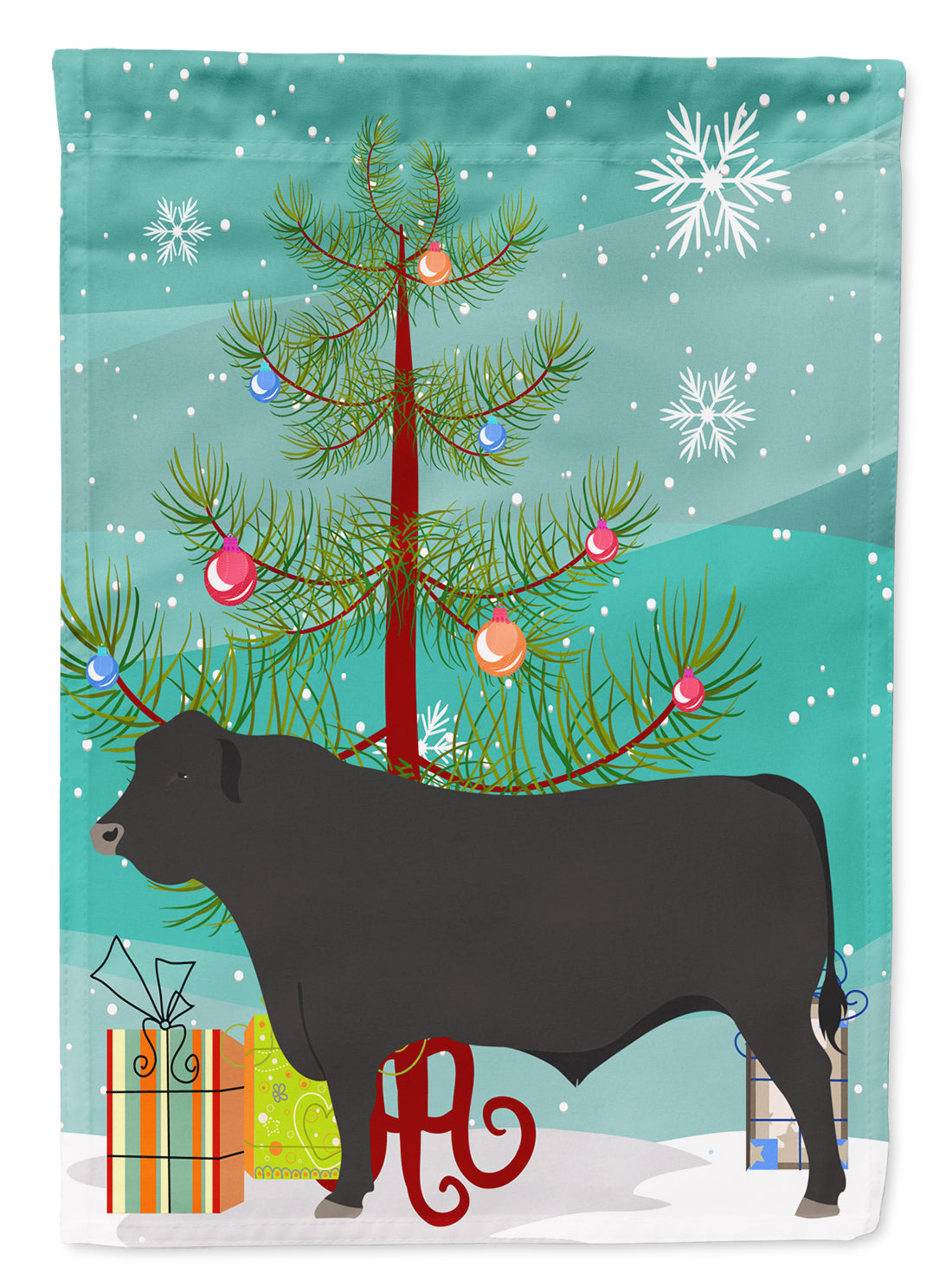 Black Angus Cow Christmas Flag Canvas House Size BB9195CHF  the-store.com.