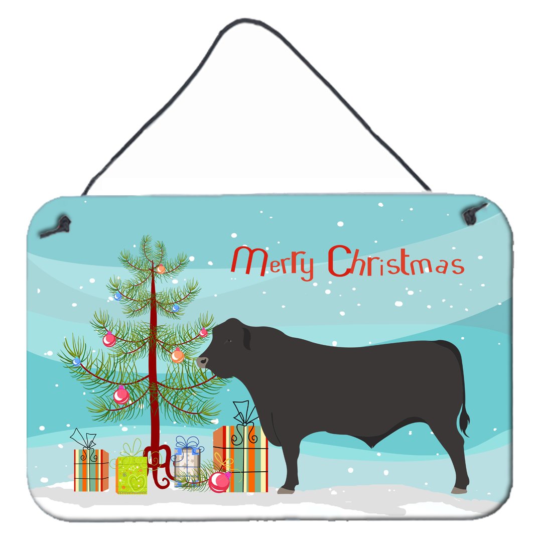 Black Angus Cow Christmas Wall or Door Hanging Prints BB9195DS812 by Caroline&#39;s Treasures