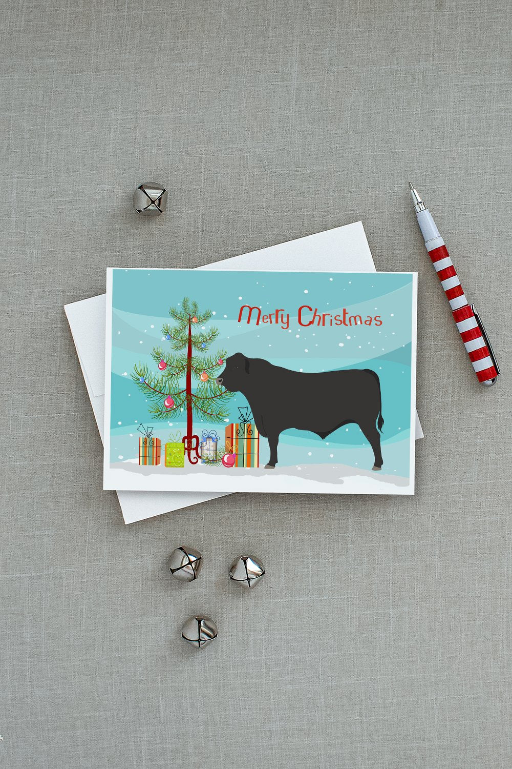 Black Angus Cow Christmas Greeting Cards and Envelopes Pack of 8 - the-store.com