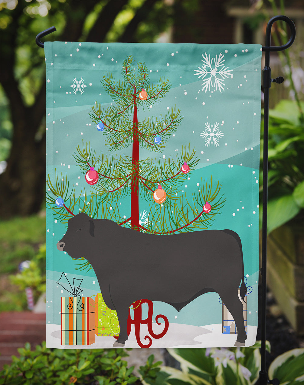 Black Angus Cow Christmas Flag Garden Size BB9195GF
