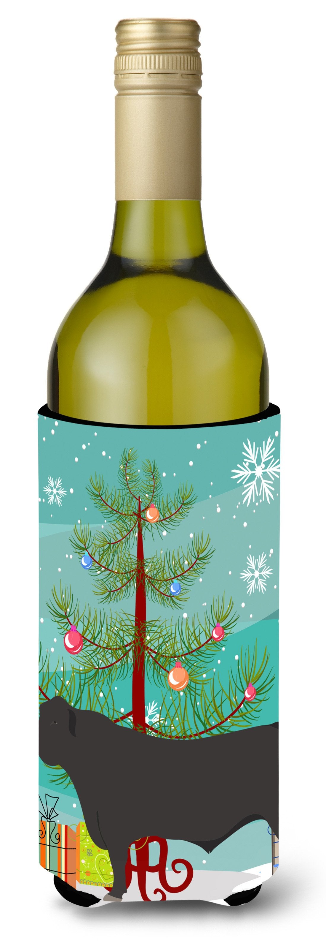 Black Angus Cow Christmas Wine Bottle Beverge Insulator Hugger BB9195LITERK by Caroline&#39;s Treasures