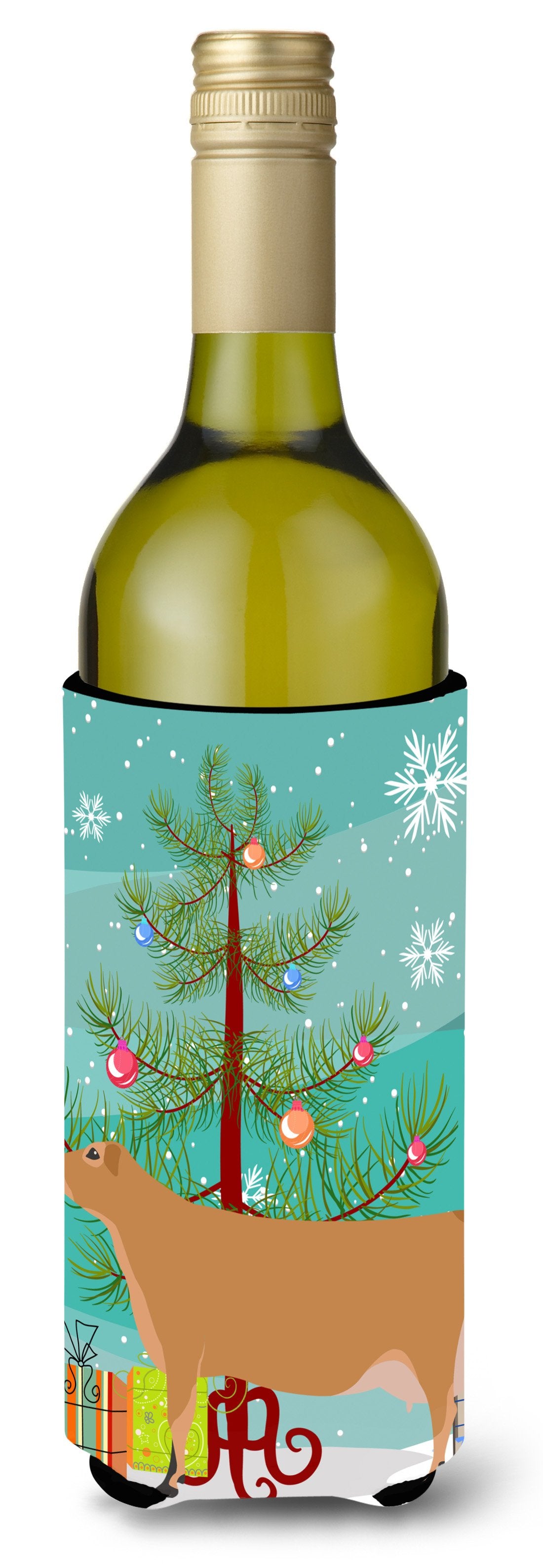 Jersey Cow Christmas Wine Bottle Beverge Insulator Hugger BB9196LITERK by Caroline&#39;s Treasures