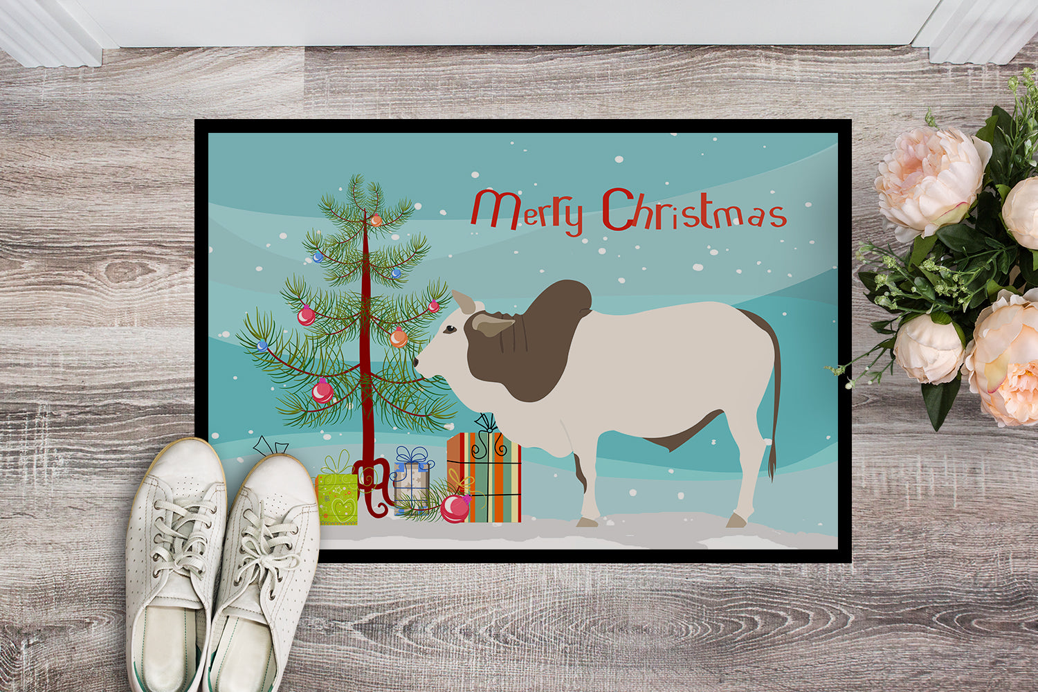 Malvi Cow Christmas Indoor or Outdoor Mat 18x27 BB9197MAT - the-store.com