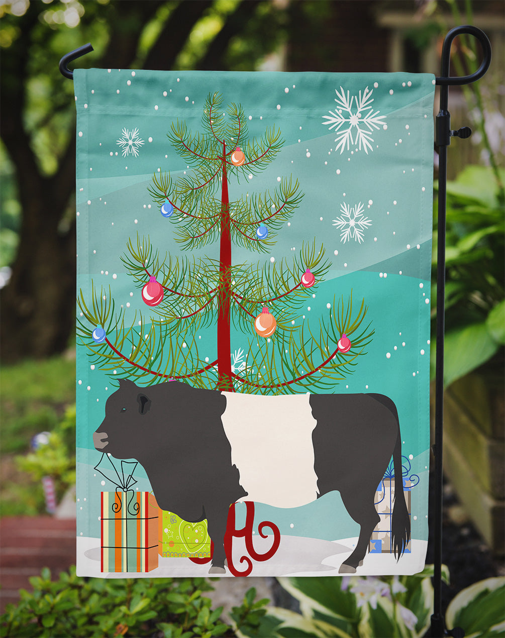 Belted Galloway Cow Christmas Flag Garden Size BB9198GF