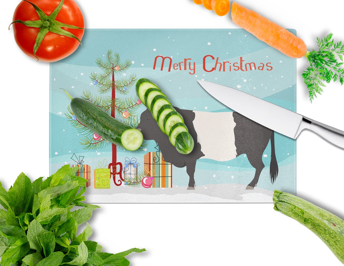 Belted Galloway Cow Christmas Glass Cutting Board Large BB9198LCB by Caroline's Treasures