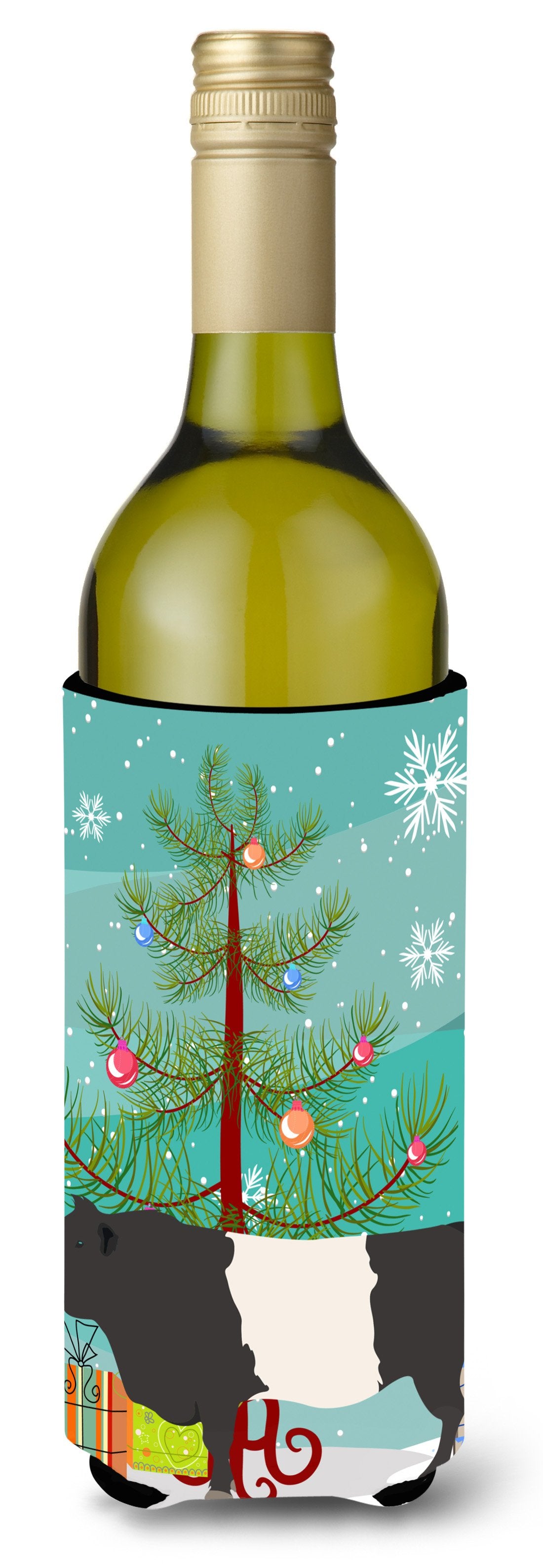 Belted Galloway Cow Christmas Wine Bottle Beverge Insulator Hugger BB9198LITERK by Caroline&#39;s Treasures