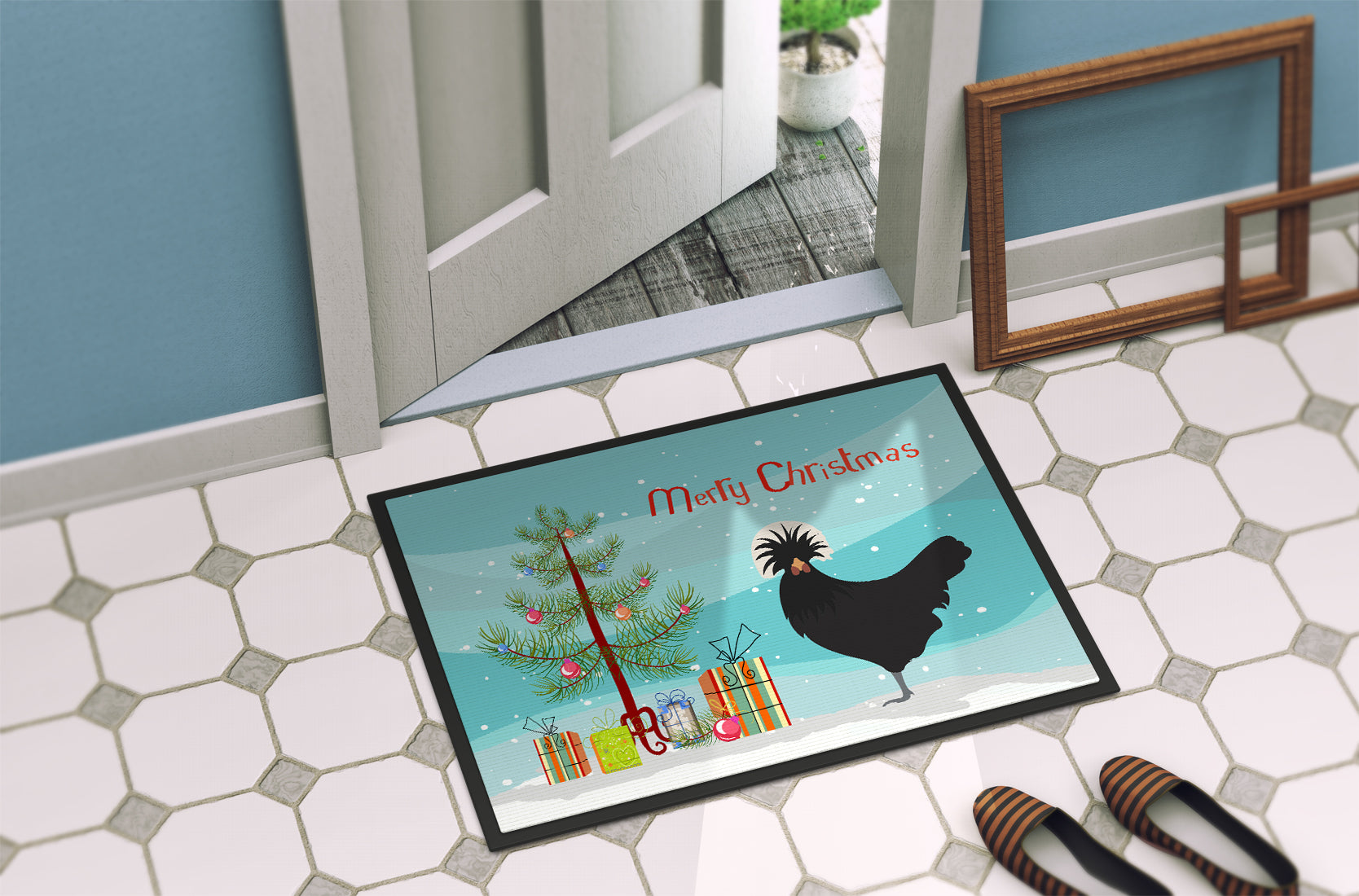 Polish Poland Chicken Christmas Indoor or Outdoor Mat 18x27 BB9201MAT - the-store.com