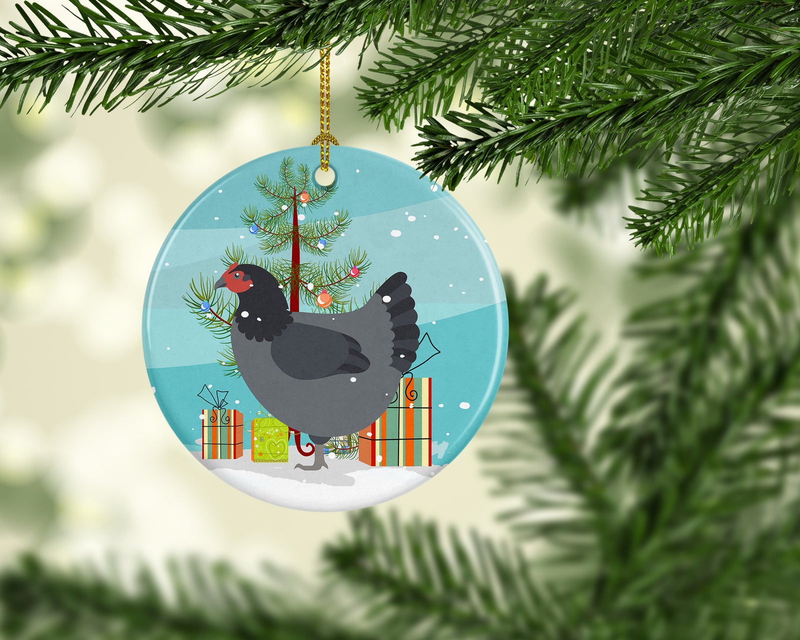 Caroline's Treasures Jersey Giant Chicken Christmas Ornament - Round Ceramic Ornament – Artist-Designed Keepsake Decoration BB9202CO1