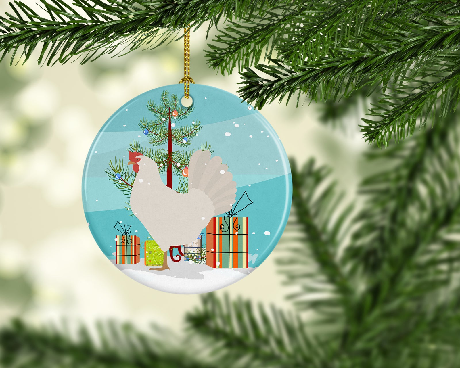 Caroline's Treasures Leghorn Chicken Christmas Ornament - Round Ceramic Ornament – Artist-Designed Keepsake Decoration BB9207CO1