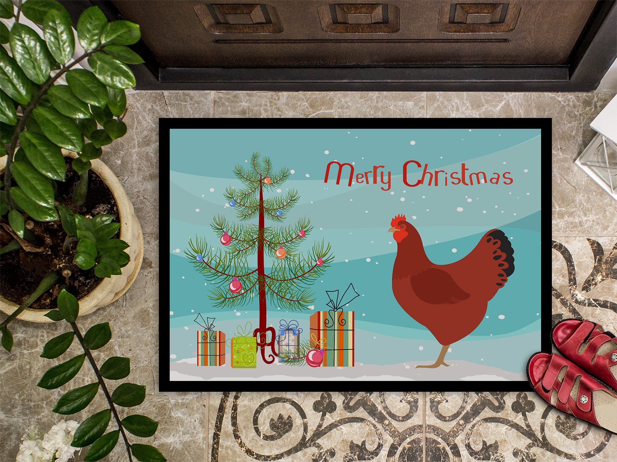 New Hampshire Red Chicken Christmas Indoor or Outdoor Mat 18x27 BB9210MAT - the-store.com