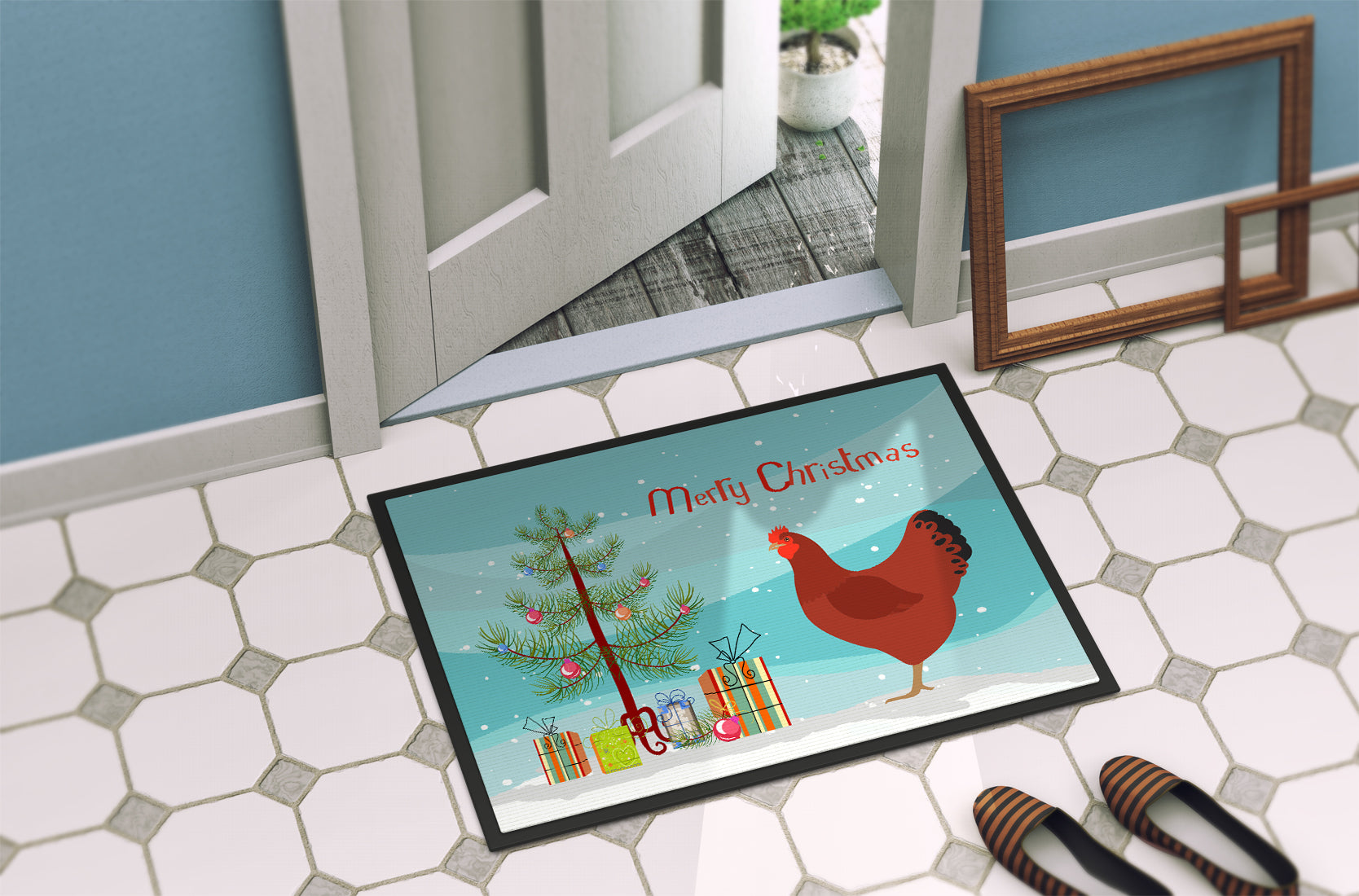 New Hampshire Red Chicken Christmas Indoor or Outdoor Mat 18x27 BB9210MAT - the-store.com