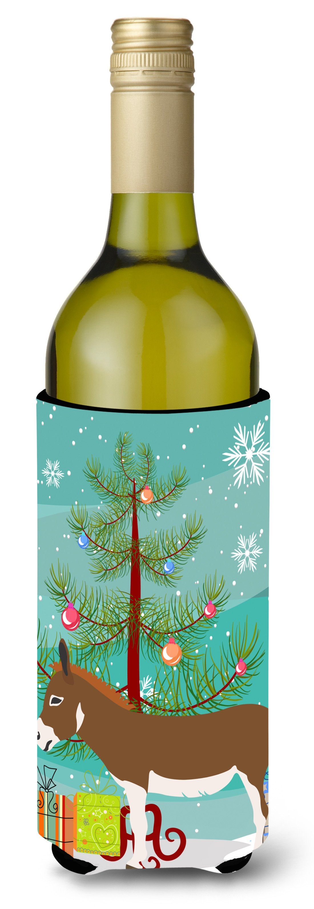 Miniature Mediterranian Donkey Christmas Wine Bottle Beverge Insulator Hugger BB9214LITERK by Caroline&#39;s Treasures