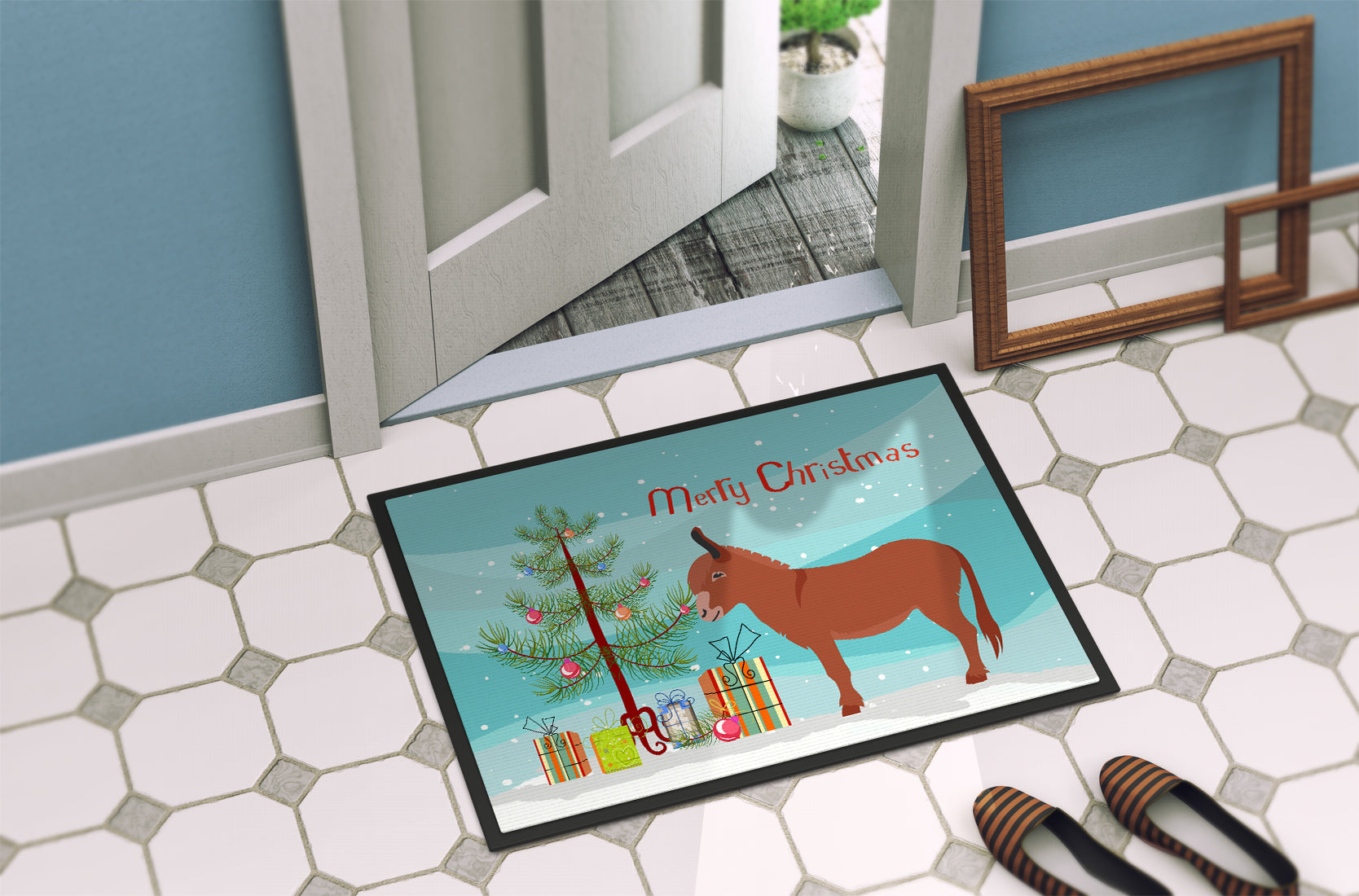 Irish Donkey Christmas Indoor or Outdoor Mat 18x27 BB9215MAT - the-store.com