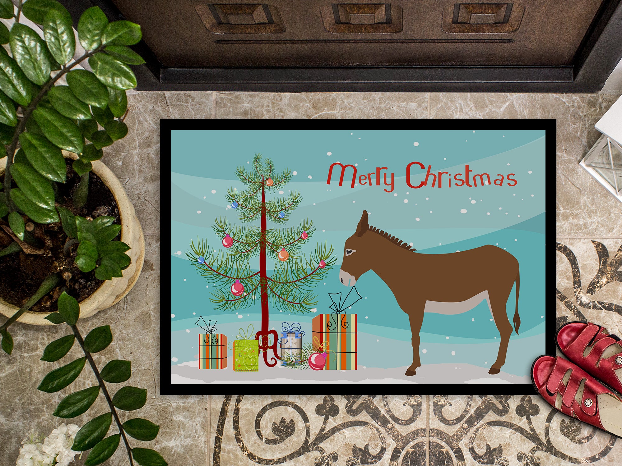 Cotentin Donkey Christmas Indoor or Outdoor Mat 18x27 BB9216MAT - the-store.com