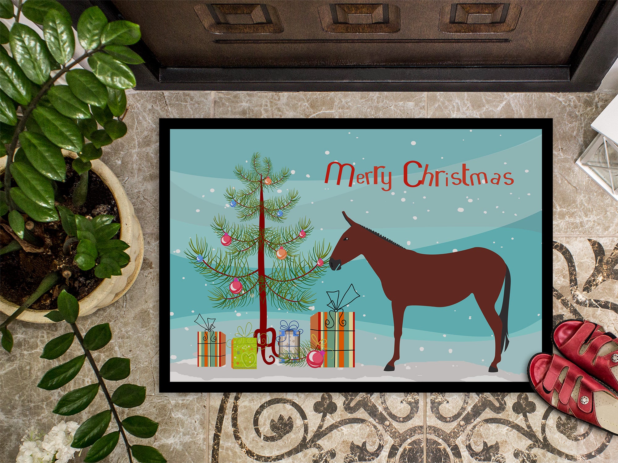 Hinny Horse Donkey Christmas Indoor or Outdoor Mat 18x27 BB9217MAT - the-store.com