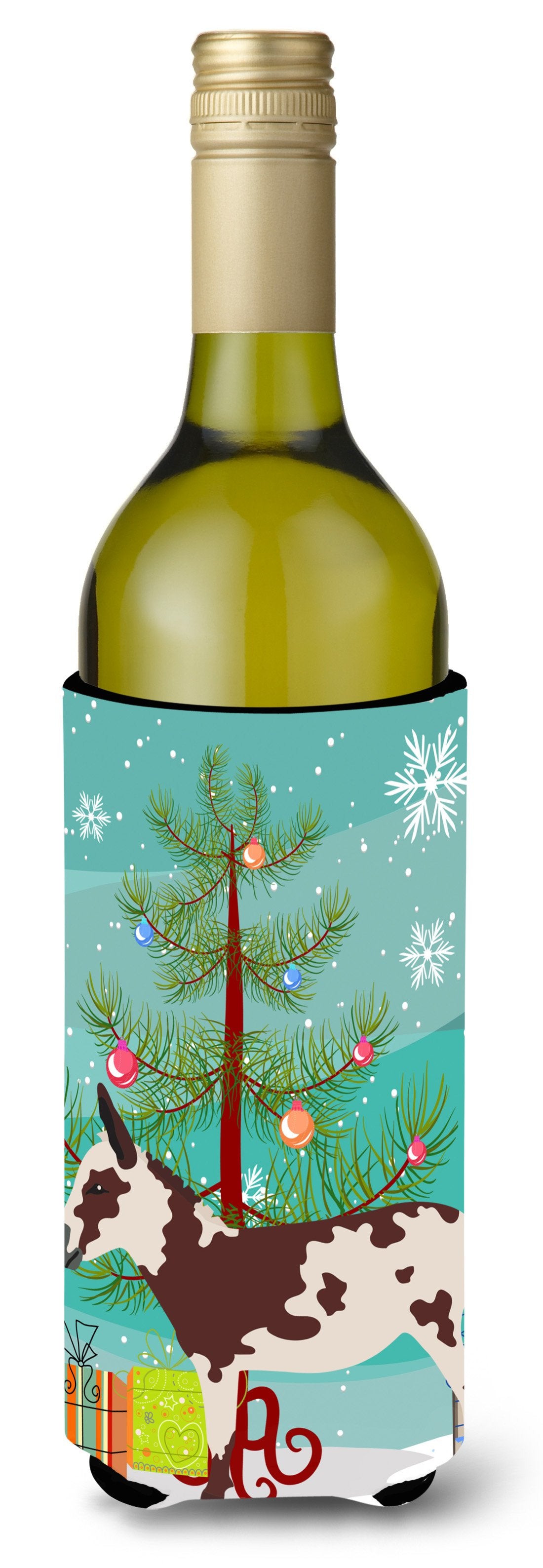 American Spotted Donkey Christmas Wine Bottle Beverge Insulator Hugger BB9218LITERK by Caroline&#39;s Treasures