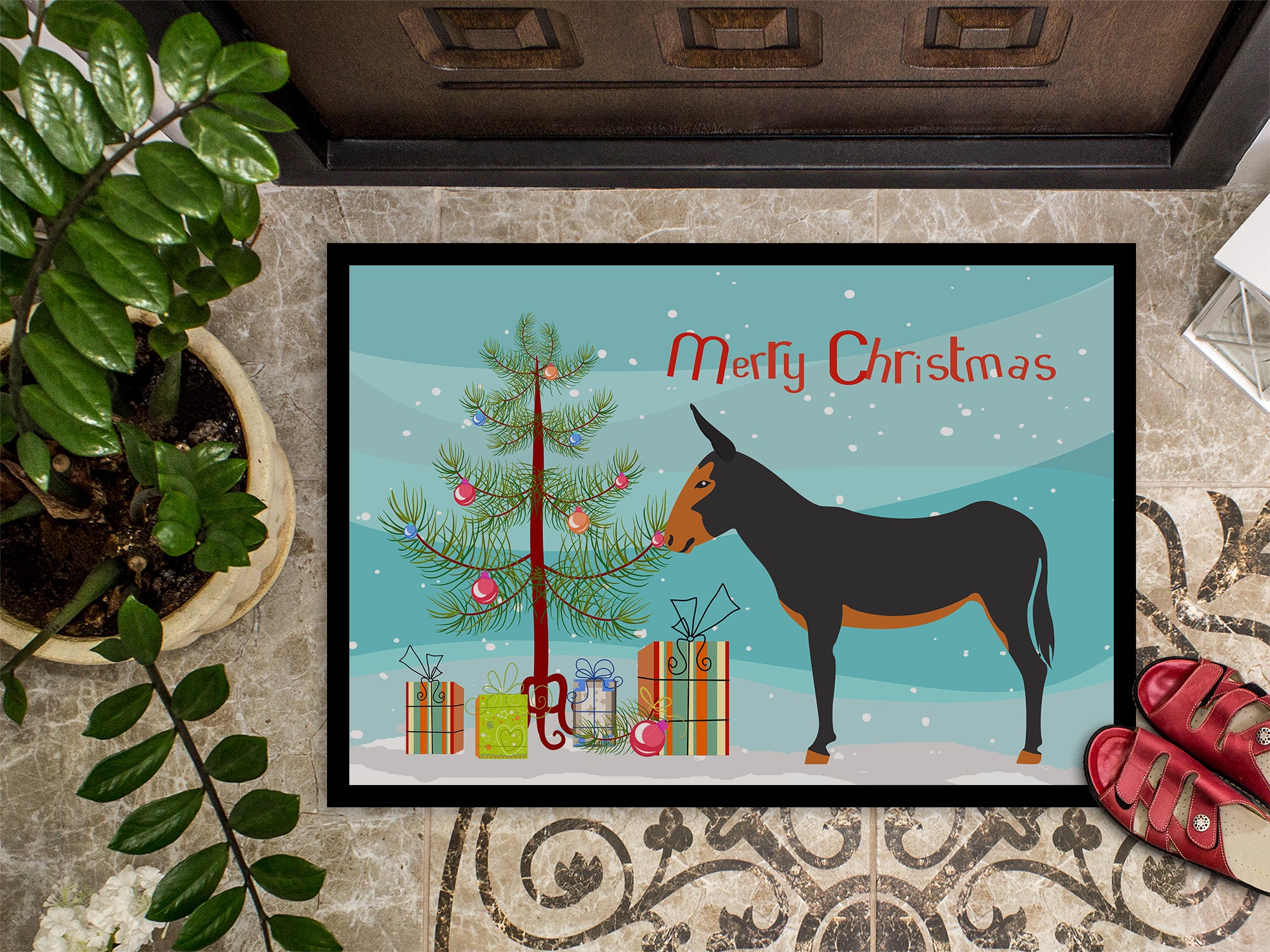 Catalan Donkey Christmas Indoor or Outdoor Mat 18x27 BB9222MAT - the-store.com