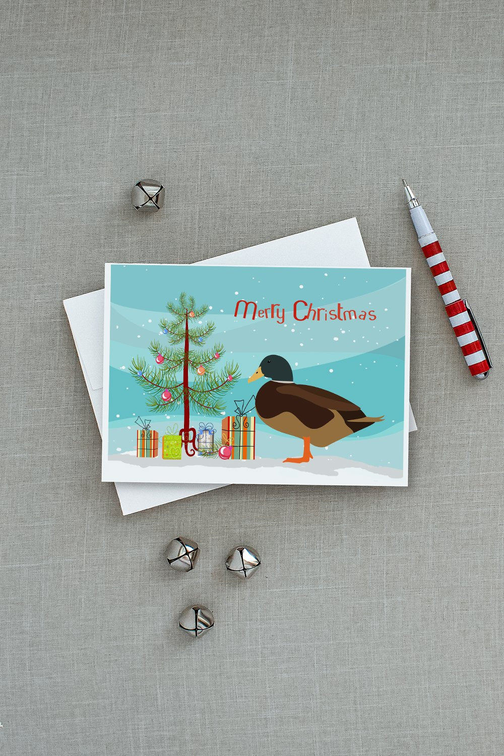 Silver Bantam Duck Christmas Greeting Cards and Envelopes Pack of 8 - the-store.com
