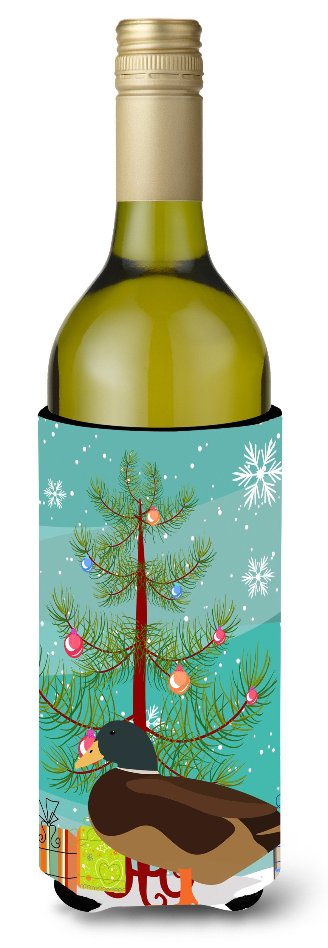 Silver Bantam Duck Christmas Wine Bottle Beverge Insulator Hugger BB9234LITERK by Caroline&#39;s Treasures