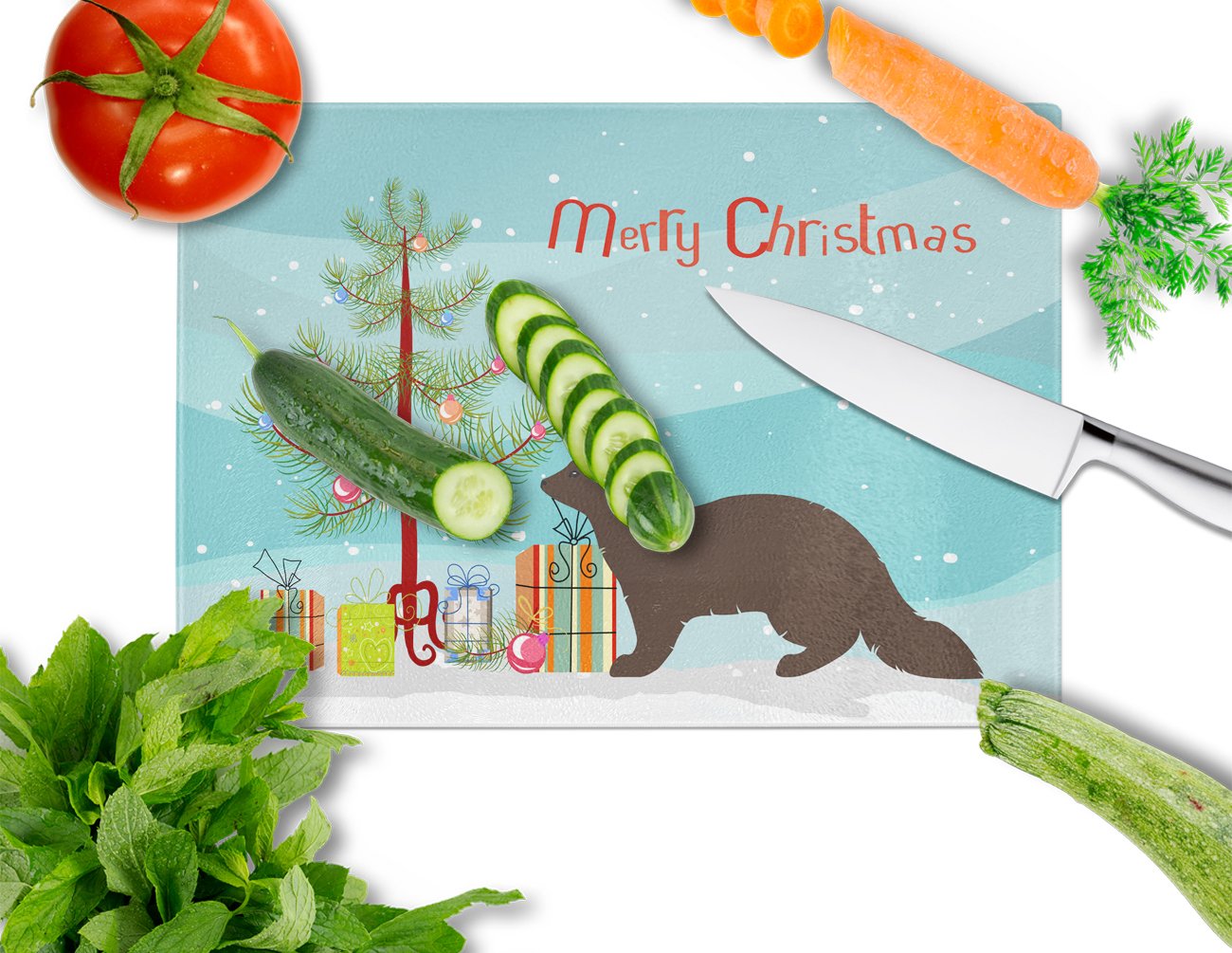 Sable Marten Christmas Glass Cutting Board Large BB9236LCB by Caroline's Treasures