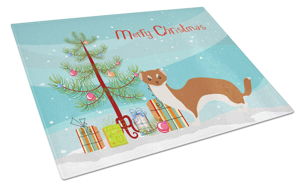 Weasel Christmas Glass Cutting Board Large BB9237LCB by Caroline&#39;s Treasures