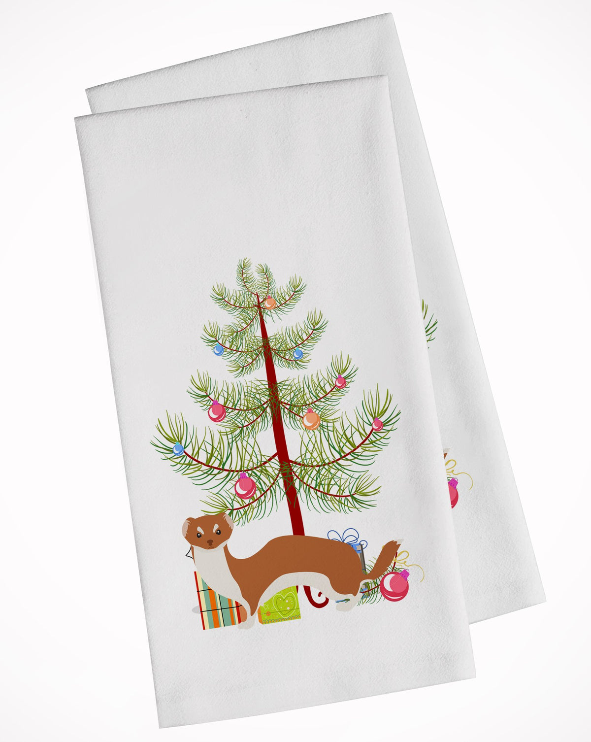 Weasel Christmas White Kitchen Towel Set of 2 BB9237WTKT by Caroline&#39;s Treasures