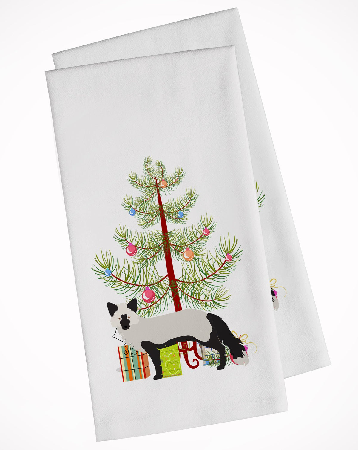 Silver Fox Christmas White Kitchen Towel Set of 2 BB9238WTKT by Caroline&#39;s Treasures