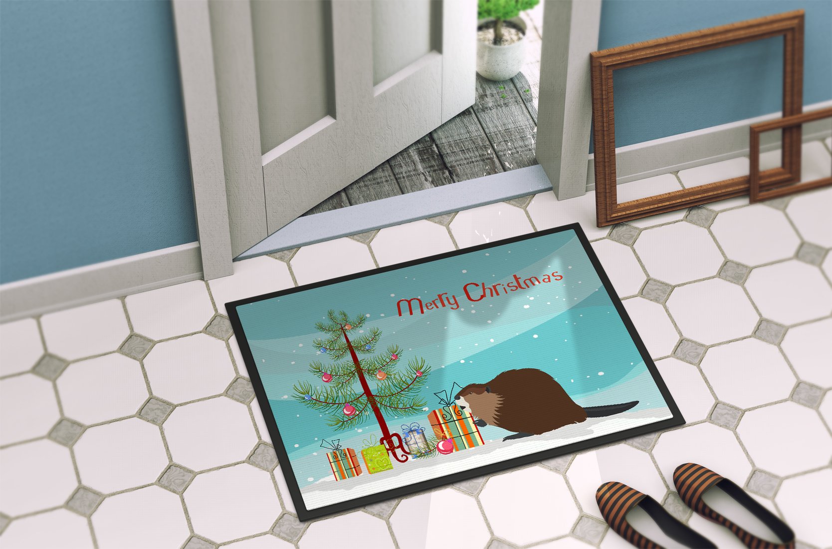 Eurasian Beaver Christmas Indoor or Outdoor Mat 24x36 BB9240JMAT by Caroline's Treasures