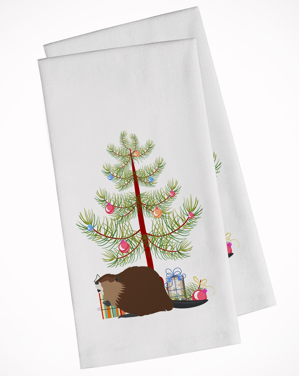 Eurasian Beaver Christmas White Kitchen Towel Set of 2 BB9240WTKT by Caroline&#39;s Treasures