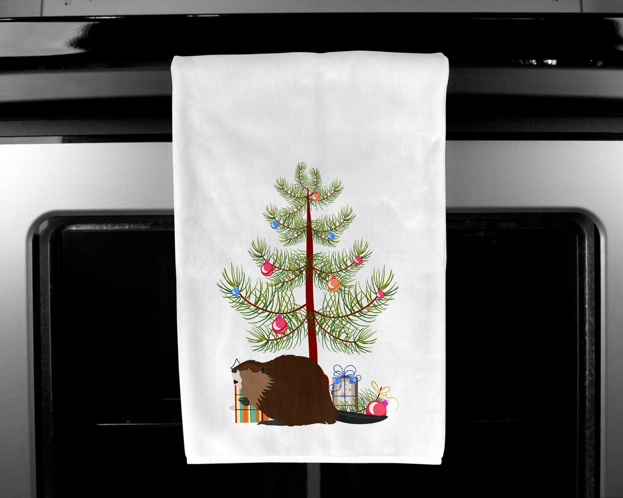 Eurasian Beaver Christmas White Kitchen Towel Set of 2 BB9240WTKT by Caroline's Treasures
