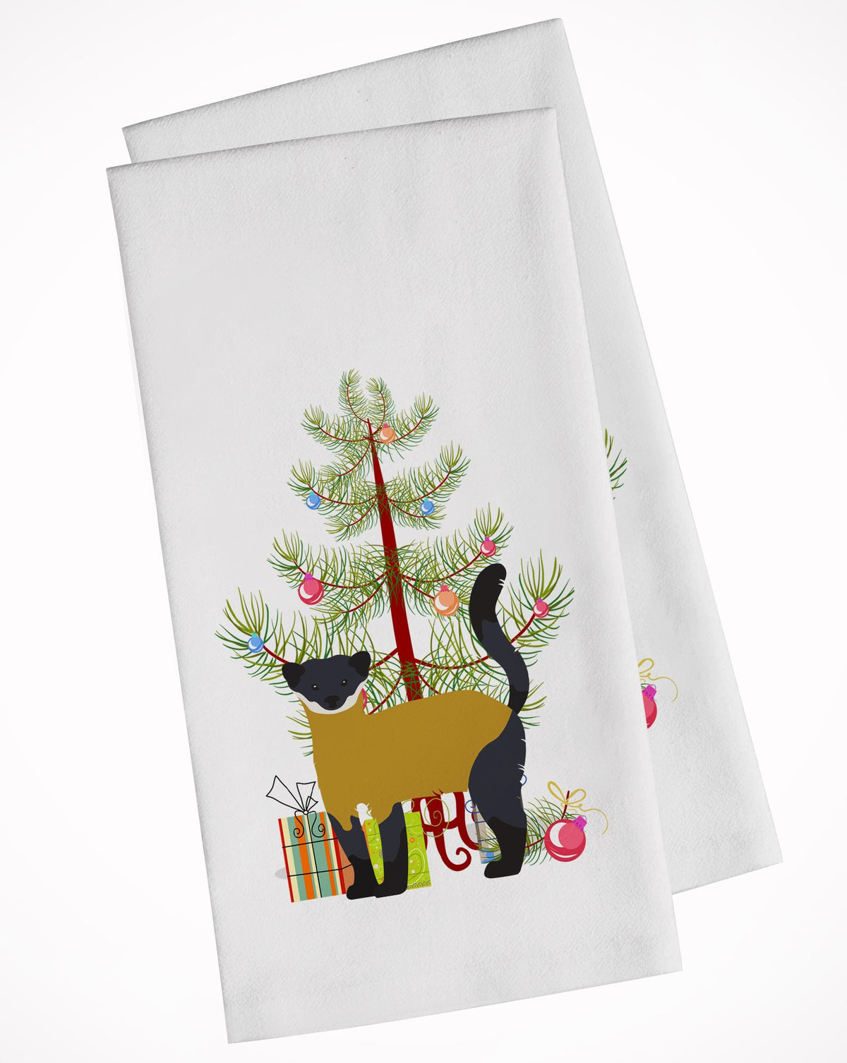 Yellow-Throated Marten Christmas White Kitchen Towel Set of 2 BB9241WTKT by Caroline&#39;s Treasures