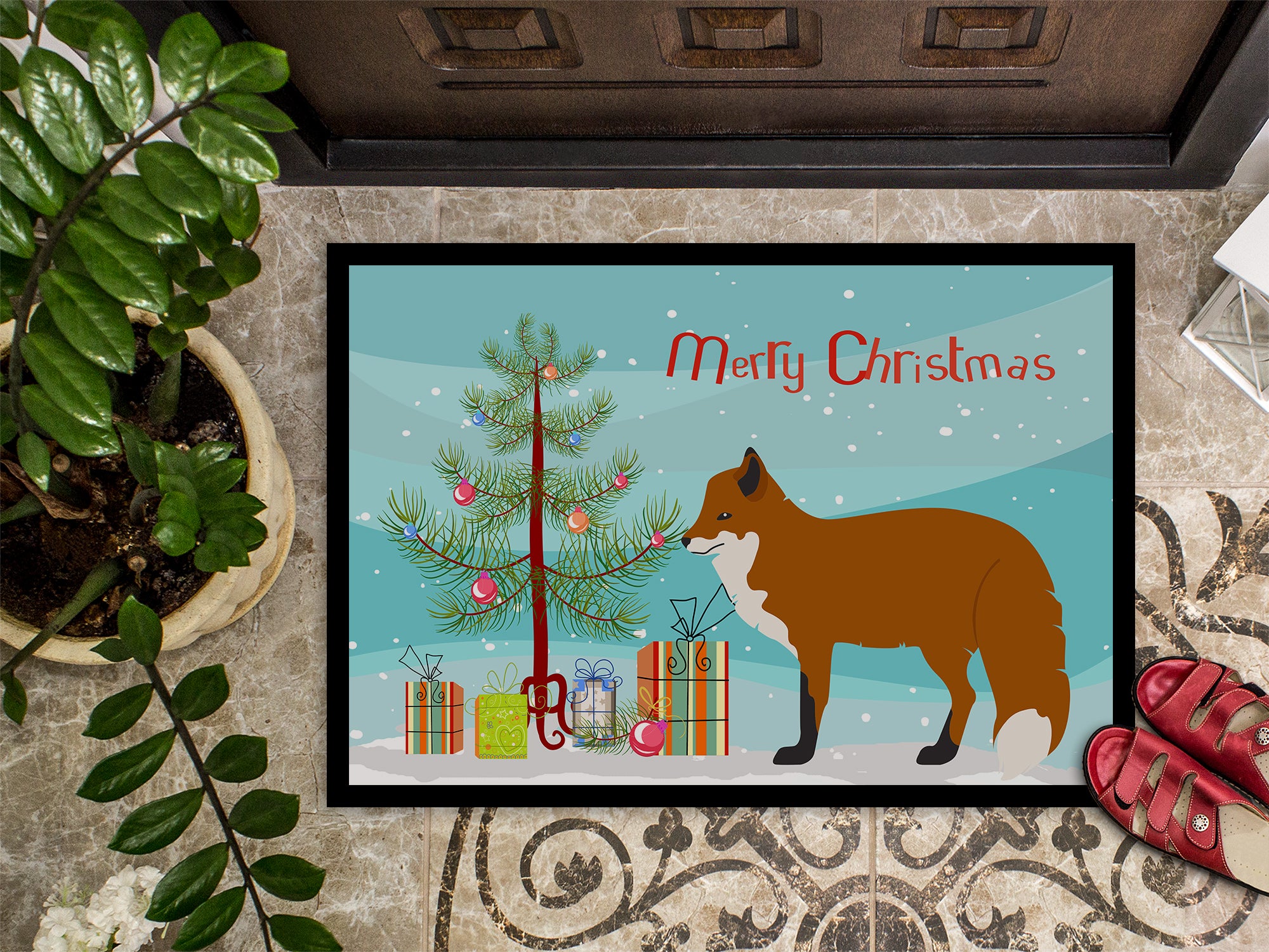 Red Fox Christmas Indoor or Outdoor Mat 18x27 BB9243MAT - the-store.com