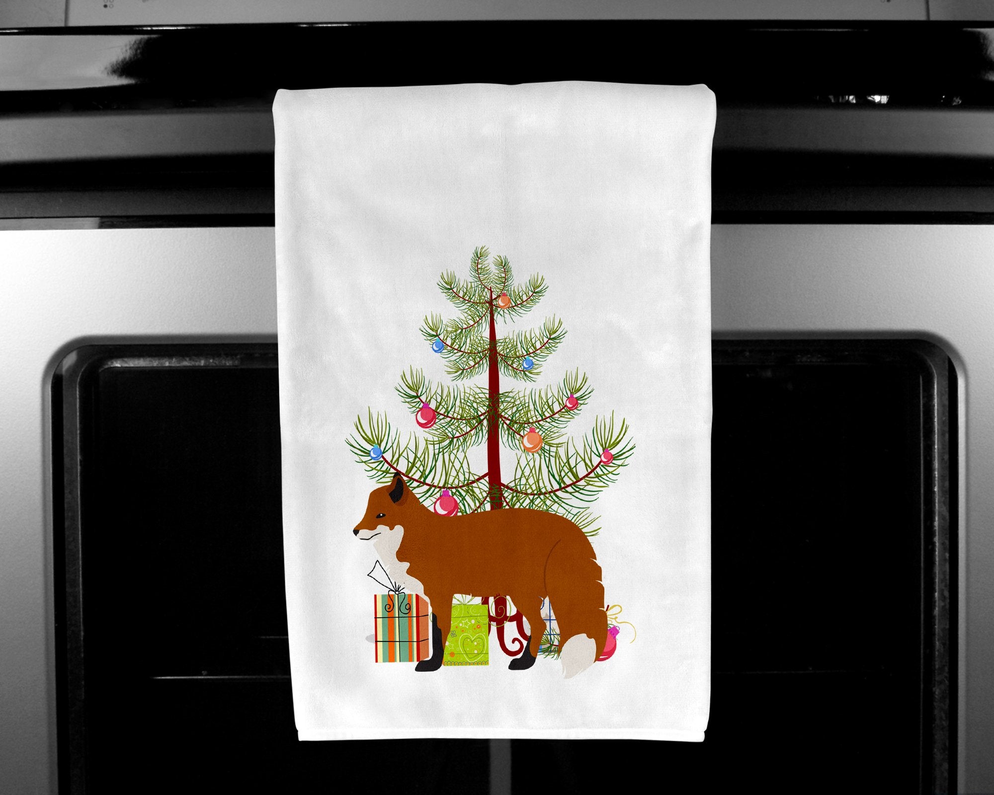 Red Fox Christmas White Kitchen Towel Set of 2 BB9243WTKT by Caroline's Treasures