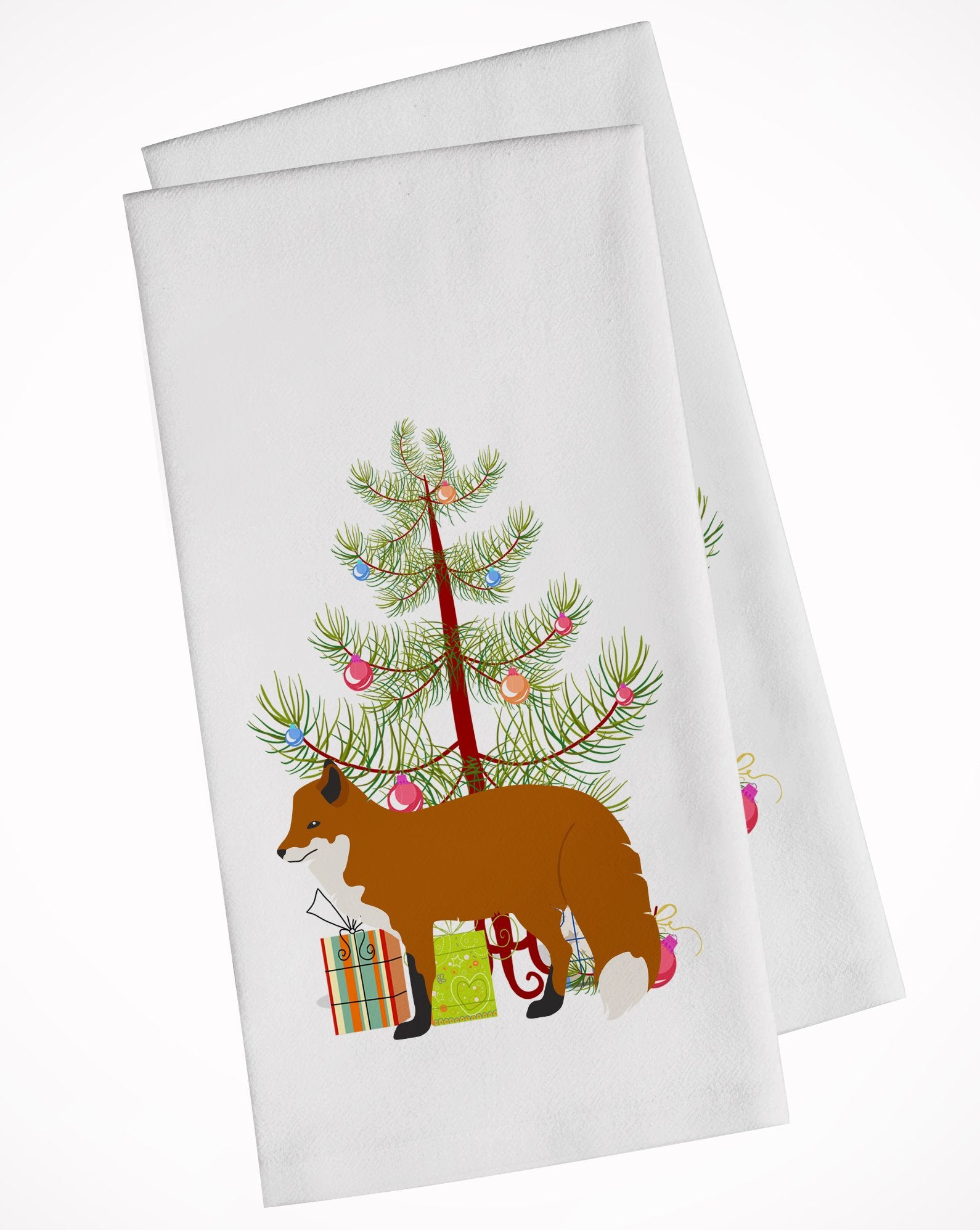 Red Fox Christmas White Kitchen Towel Set of 2 BB9243WTKT by Caroline's Treasures