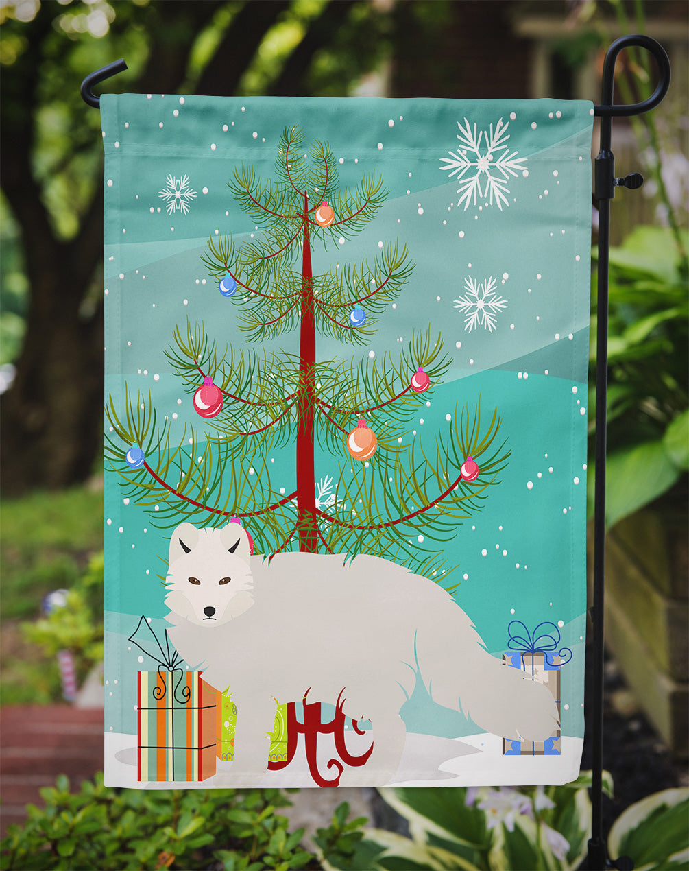 White Arctic Fox Christmas Flag Garden Size BB9244GF