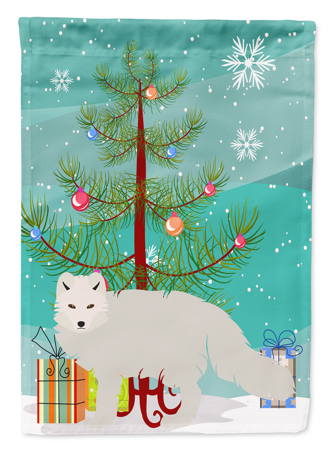 White Arctic Fox Christmas Flag Garden Size BB9244GF  the-store.com.