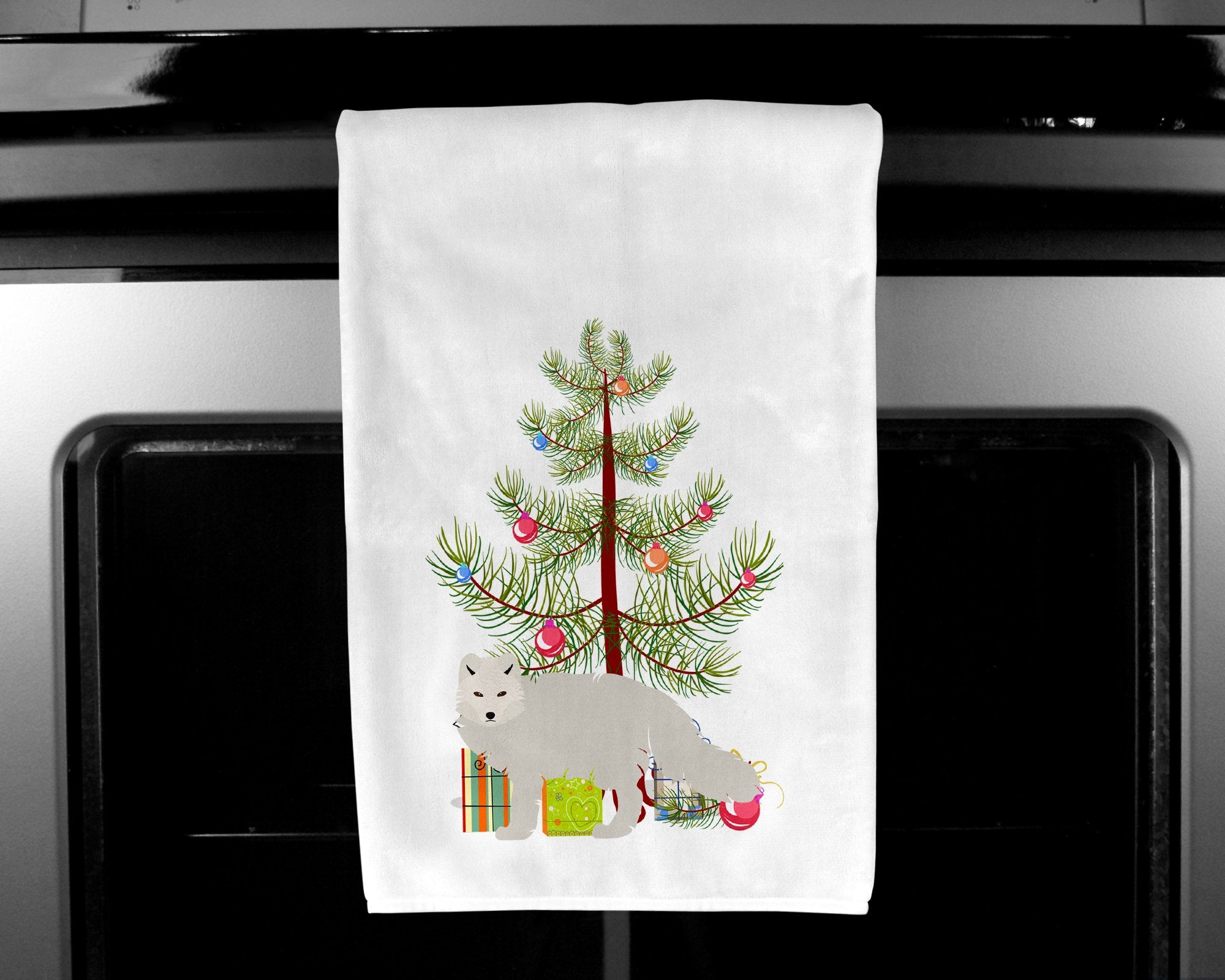 White Arctic Fox Christmas White Kitchen Towel Set of 2 BB9244WTKT by Caroline's Treasures