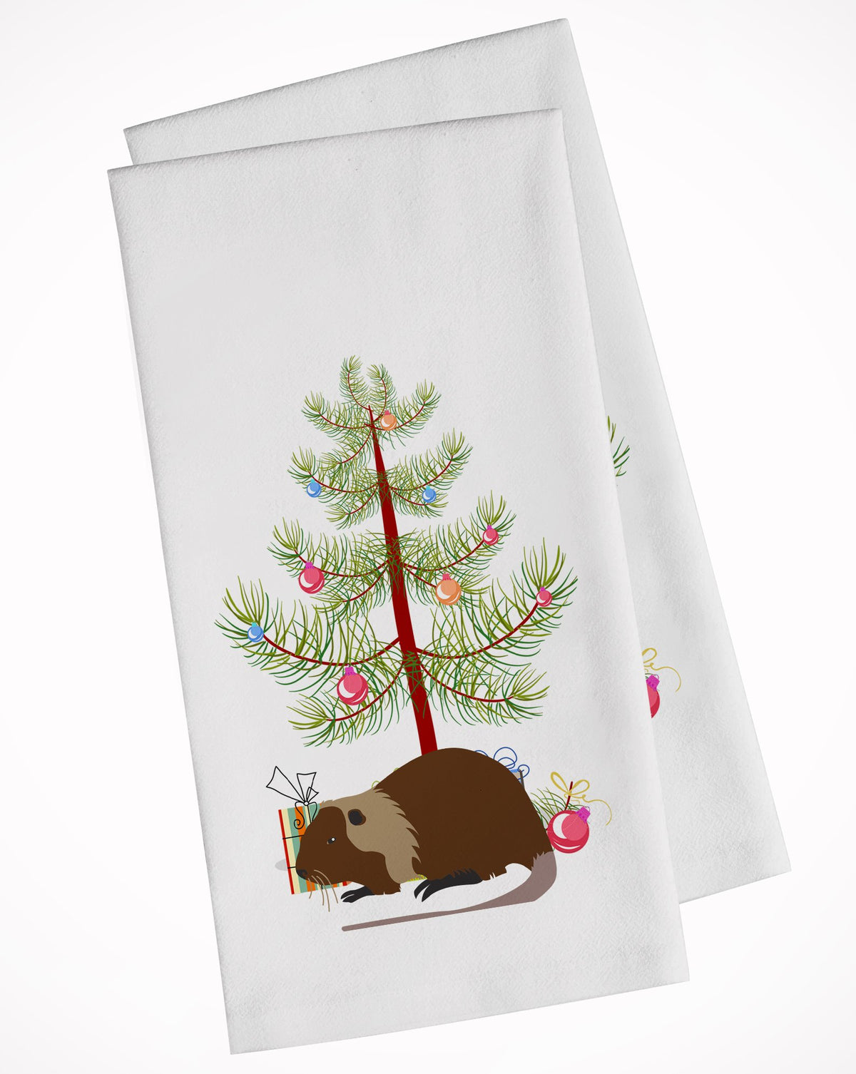 Coypu Nutria River Rat Christmas White Kitchen Towel Set of 2 BB9246WTKT by Caroline&#39;s Treasures