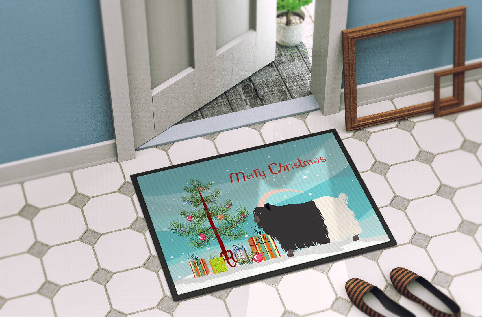 Welsh Black-Necked Goat Christmas Indoor or Outdoor Mat 18x27 BB9254MAT - the-store.com