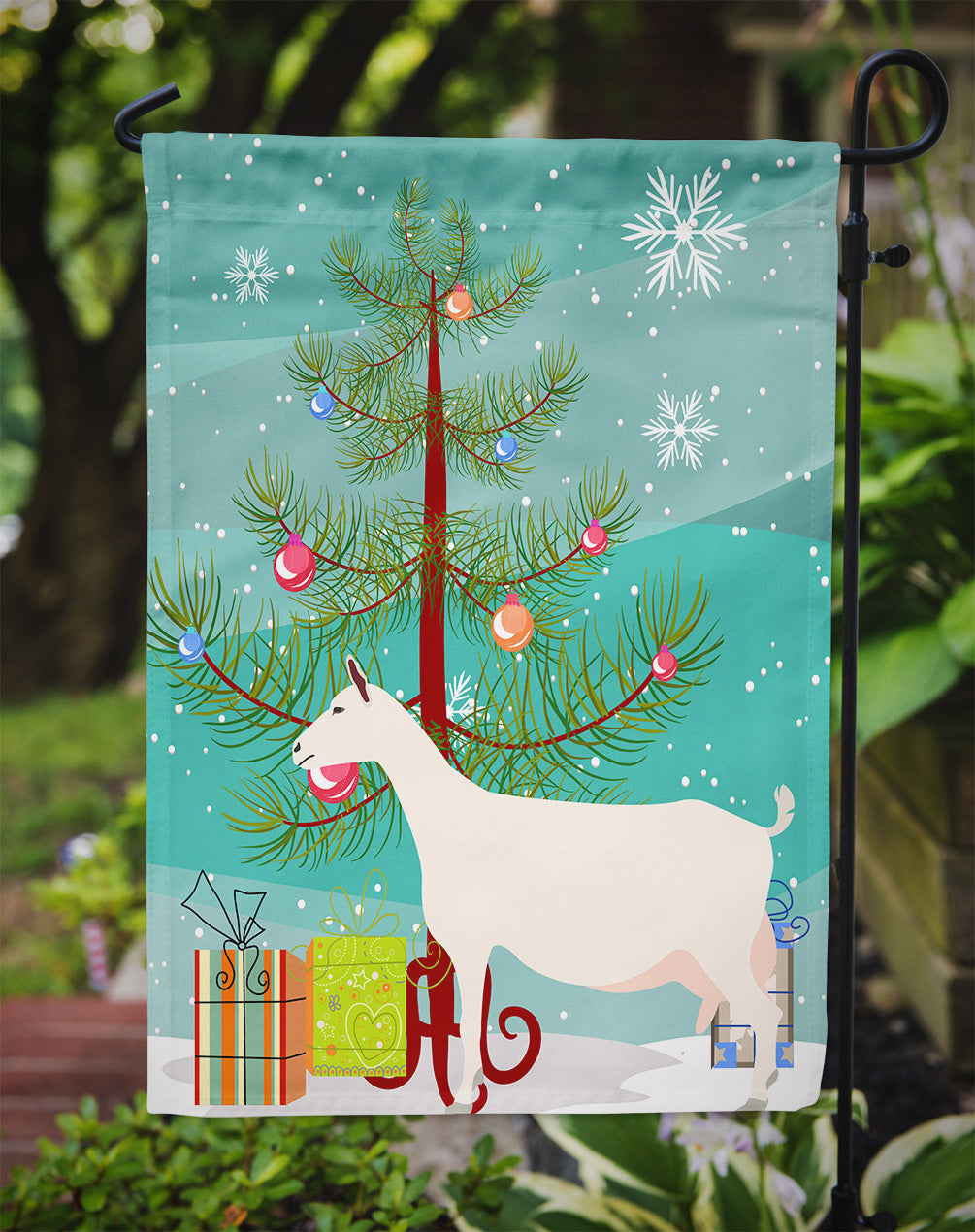 Saanen Goat Christmas Flag Garden Size BB9256GF