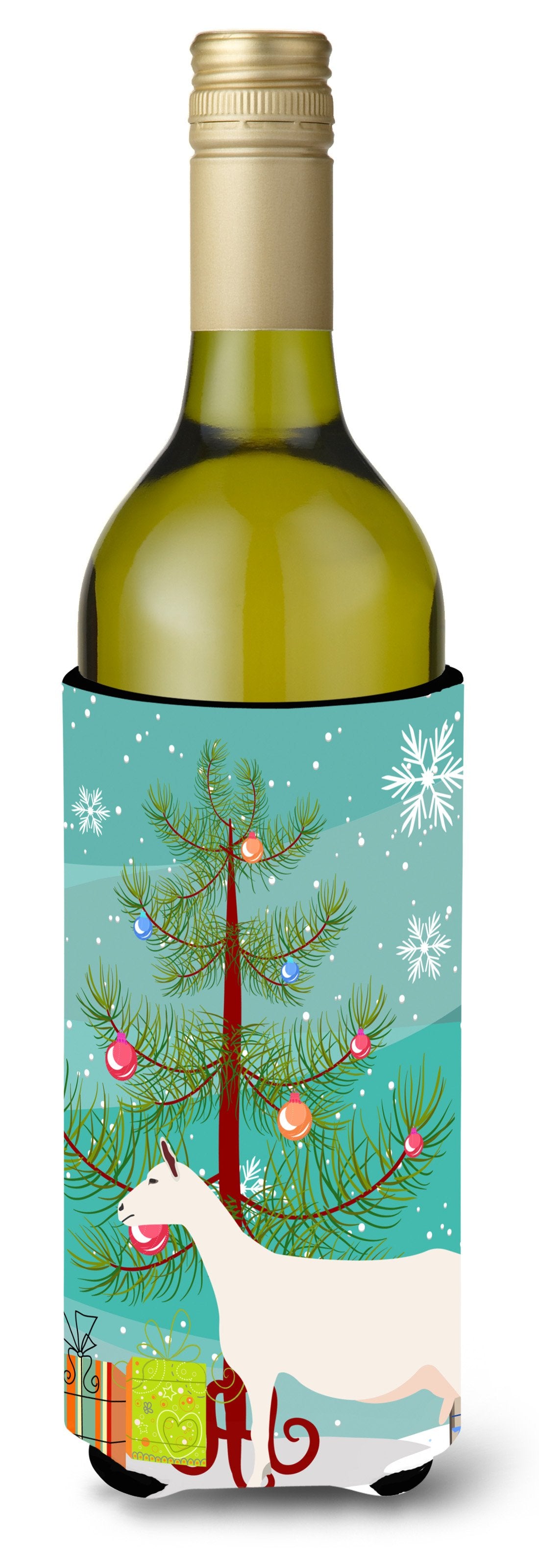 Saanen Goat Christmas Wine Bottle Beverge Insulator Hugger BB9256LITERK by Caroline&#39;s Treasures