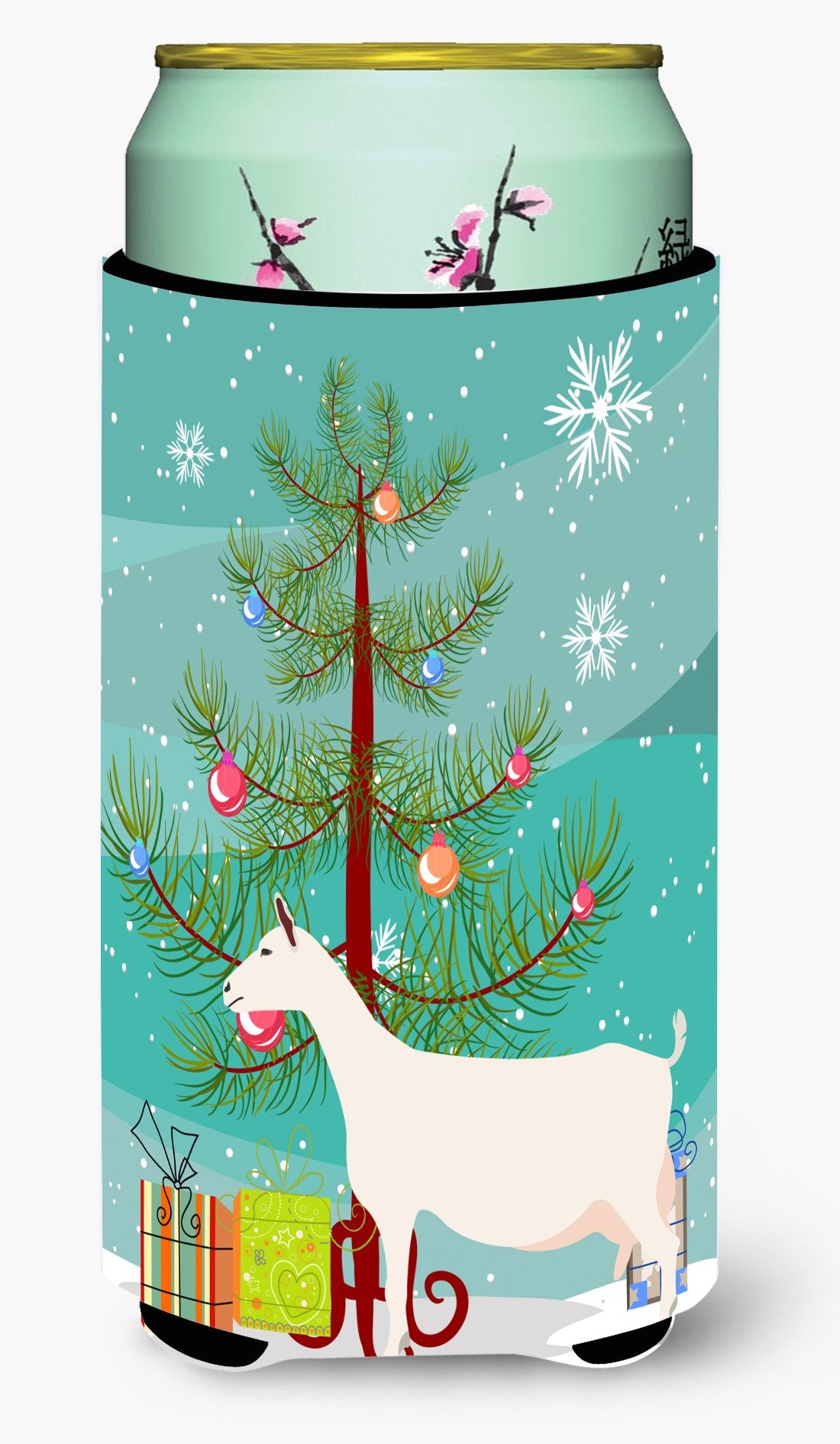 Saanen Goat Christmas Tall Boy Beverage Insulator Hugger BB9256TBC by Caroline&#39;s Treasures