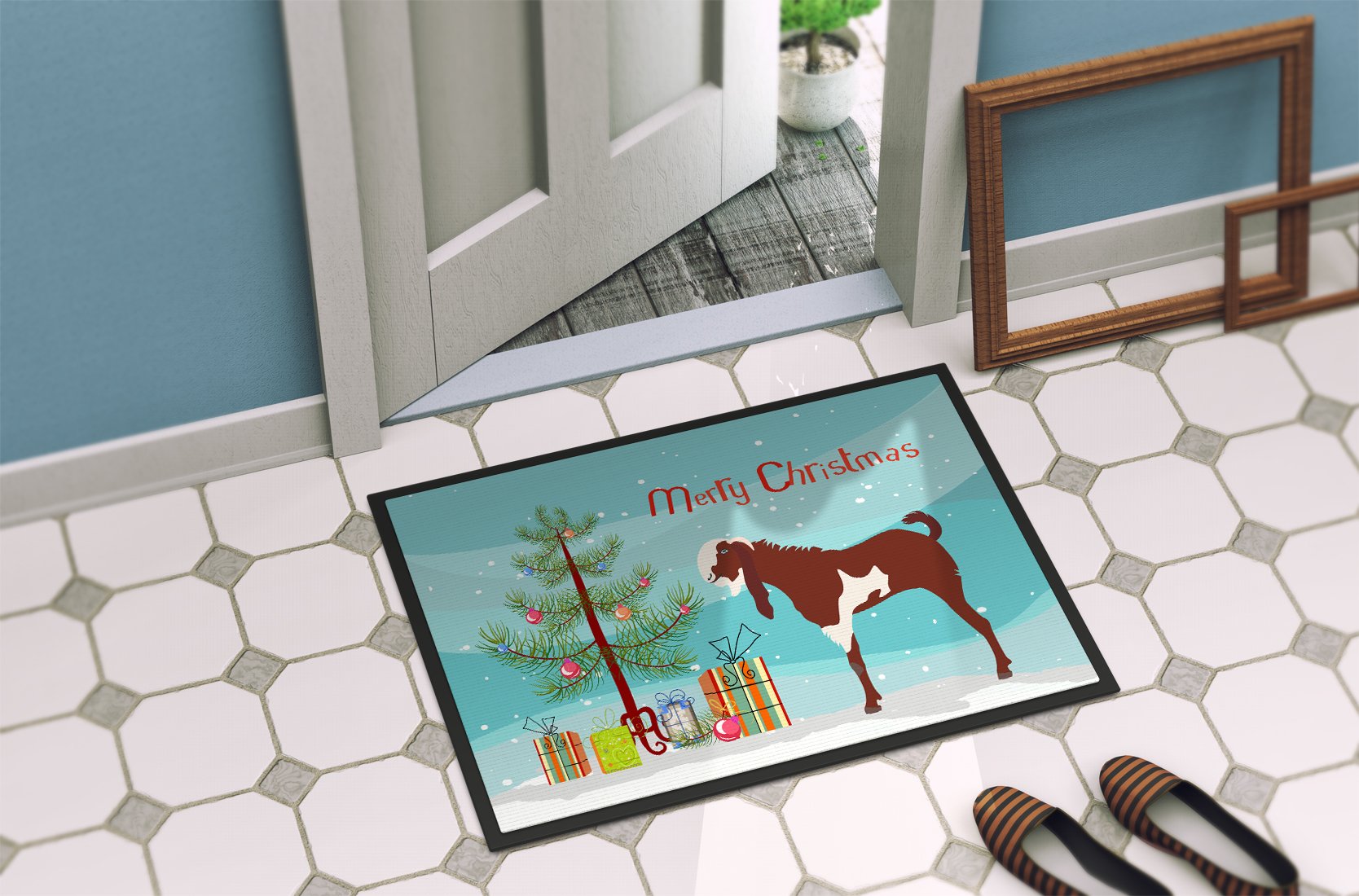 Jamnapari Goat Christmas Indoor or Outdoor Mat 24x36 BB9257JMAT by Caroline's Treasures