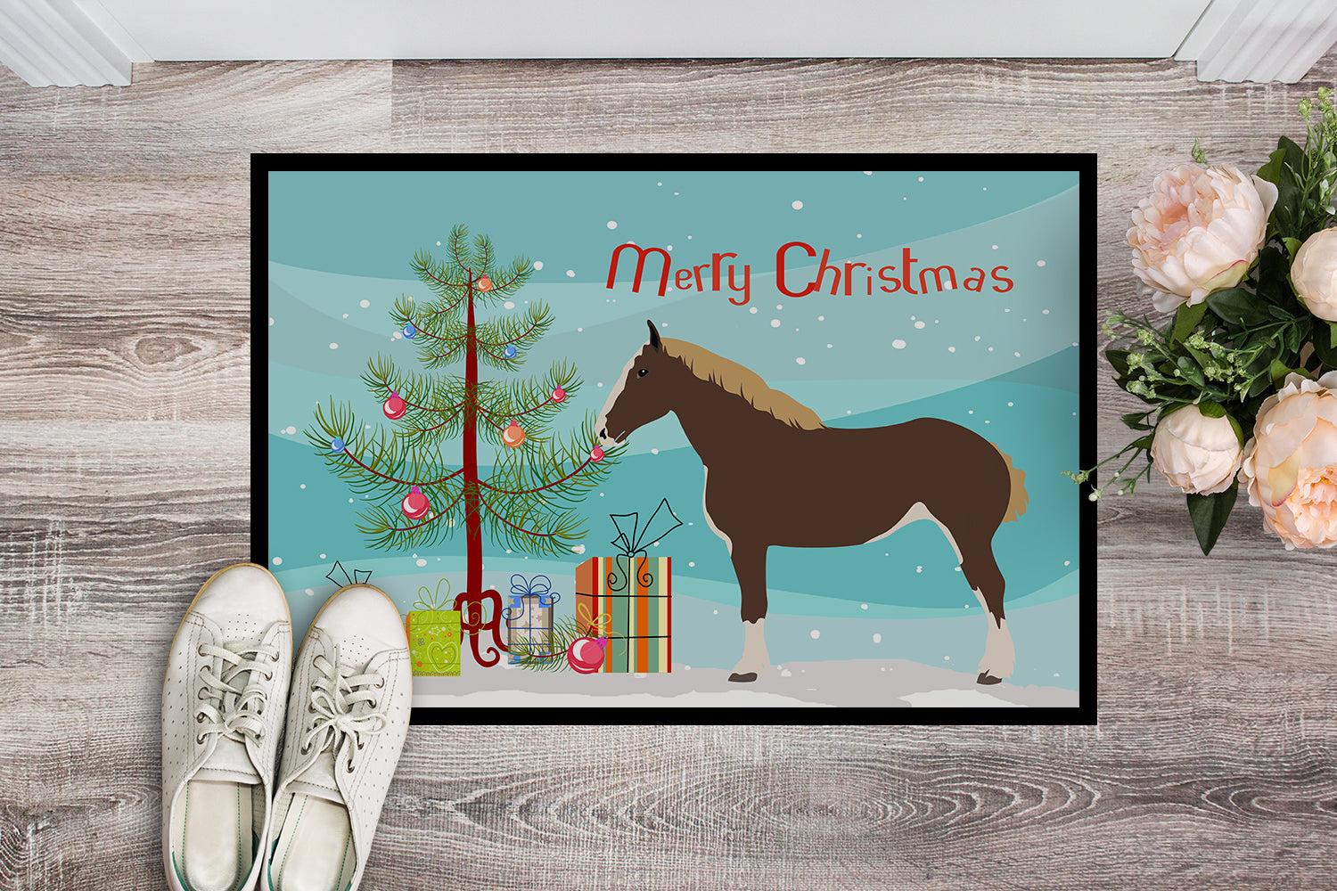 Percheron Horse Christmas Indoor or Outdoor Mat 18x27 BB9273MAT - the-store.com