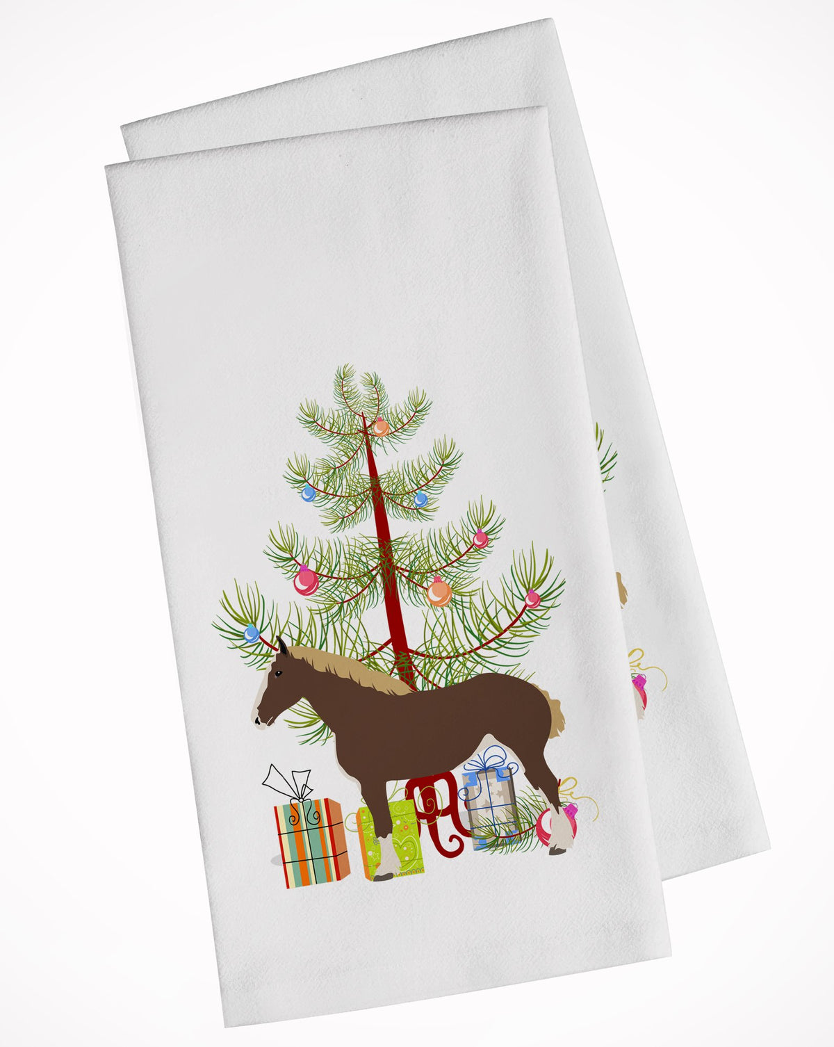 Percheron Horse Christmas White Kitchen Towel Set of 2 BB9273WTKT by Caroline&#39;s Treasures