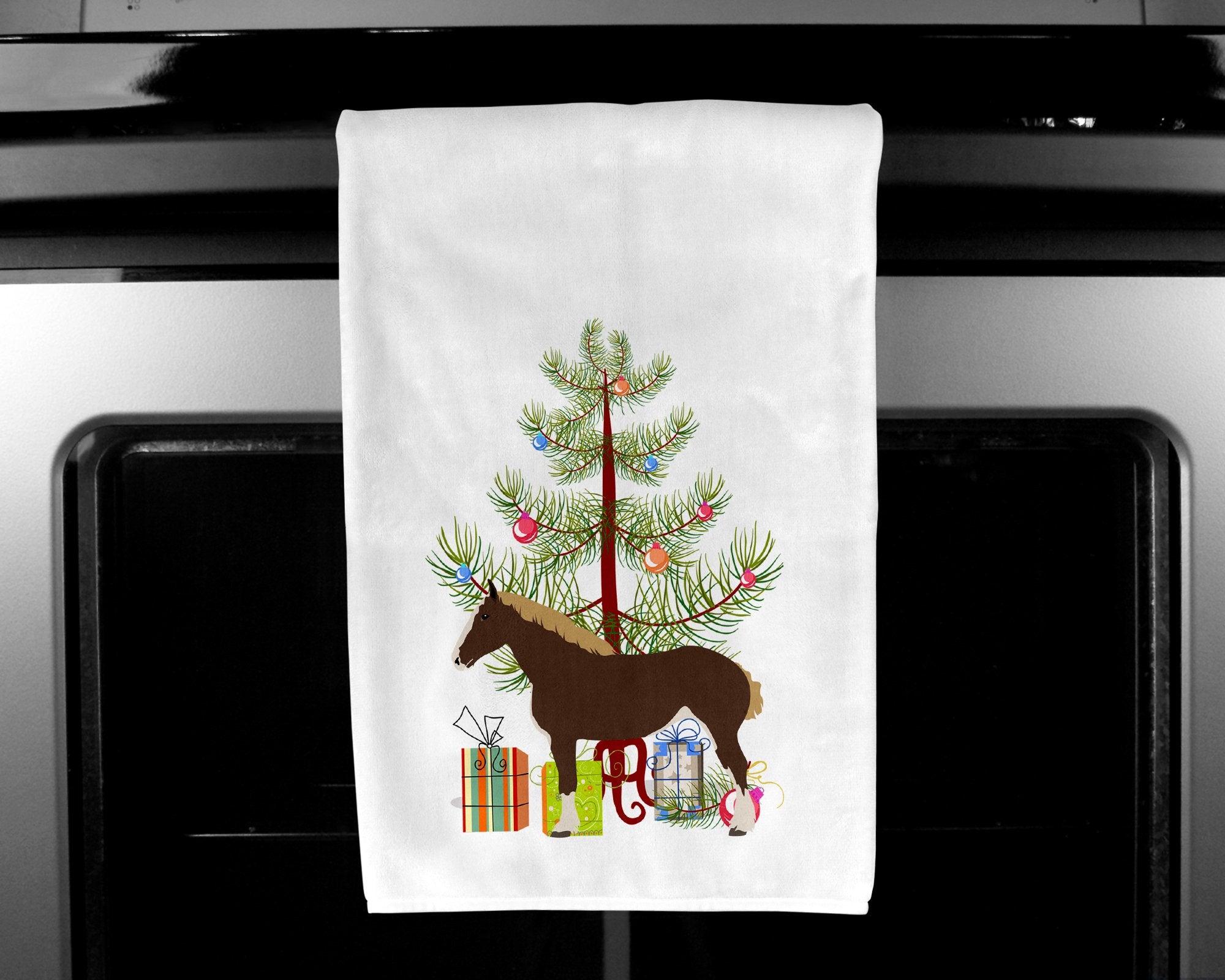Percheron Horse Christmas White Kitchen Towel Set of 2 BB9273WTKT by Caroline's Treasures