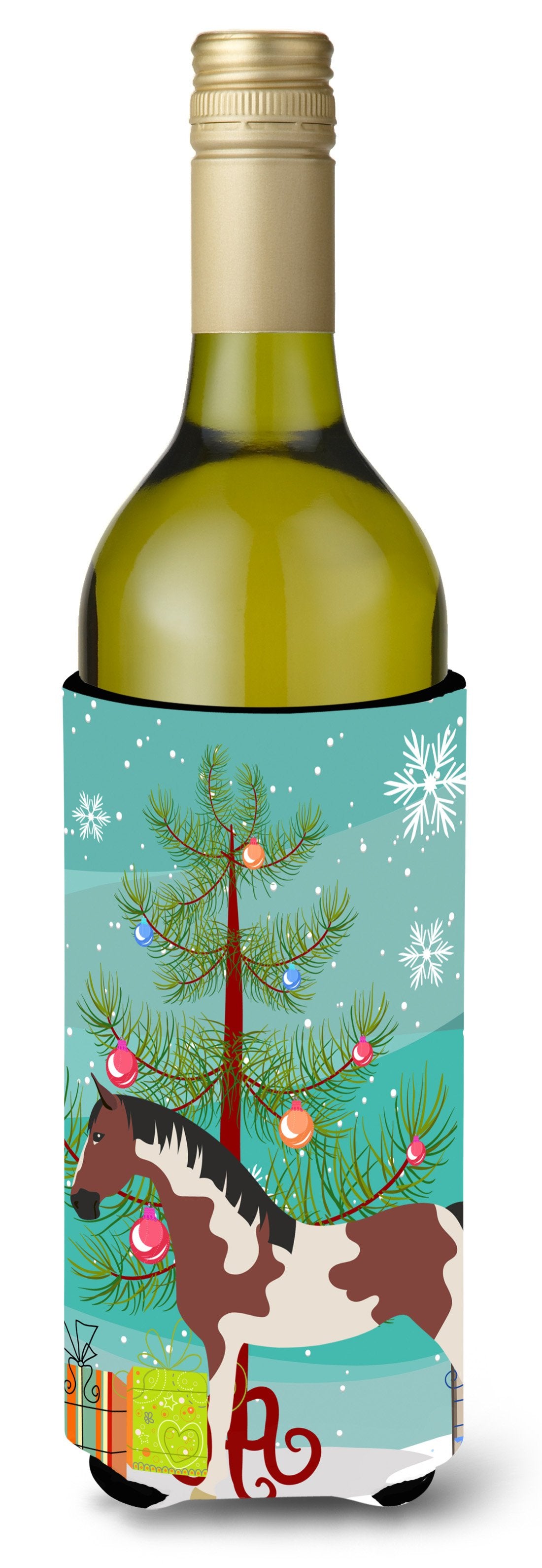Pinto Horse Christmas Wine Bottle Beverge Insulator Hugger BB9274LITERK by Caroline&#39;s Treasures