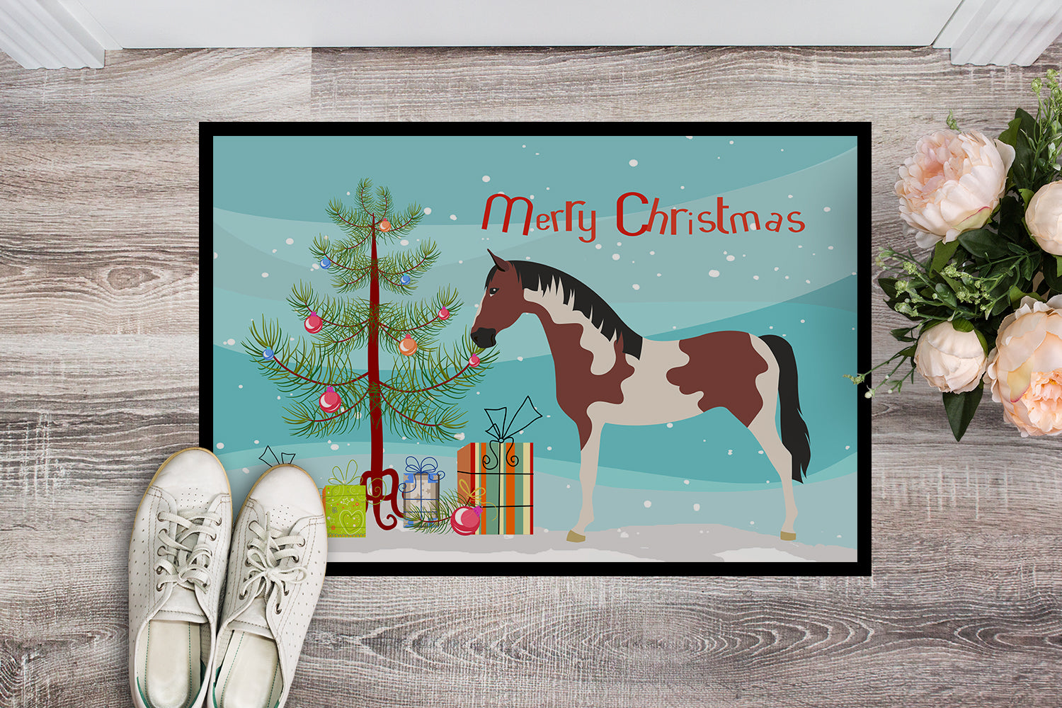 Pinto Horse Christmas Indoor or Outdoor Mat 18x27 BB9274MAT - the-store.com