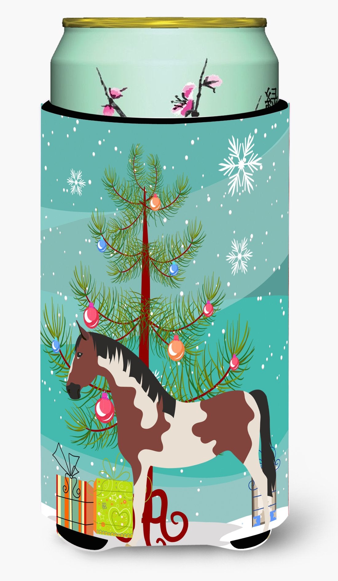 Pinto Horse Christmas Tall Boy Beverage Insulator Hugger BB9274TBC by Caroline&#39;s Treasures