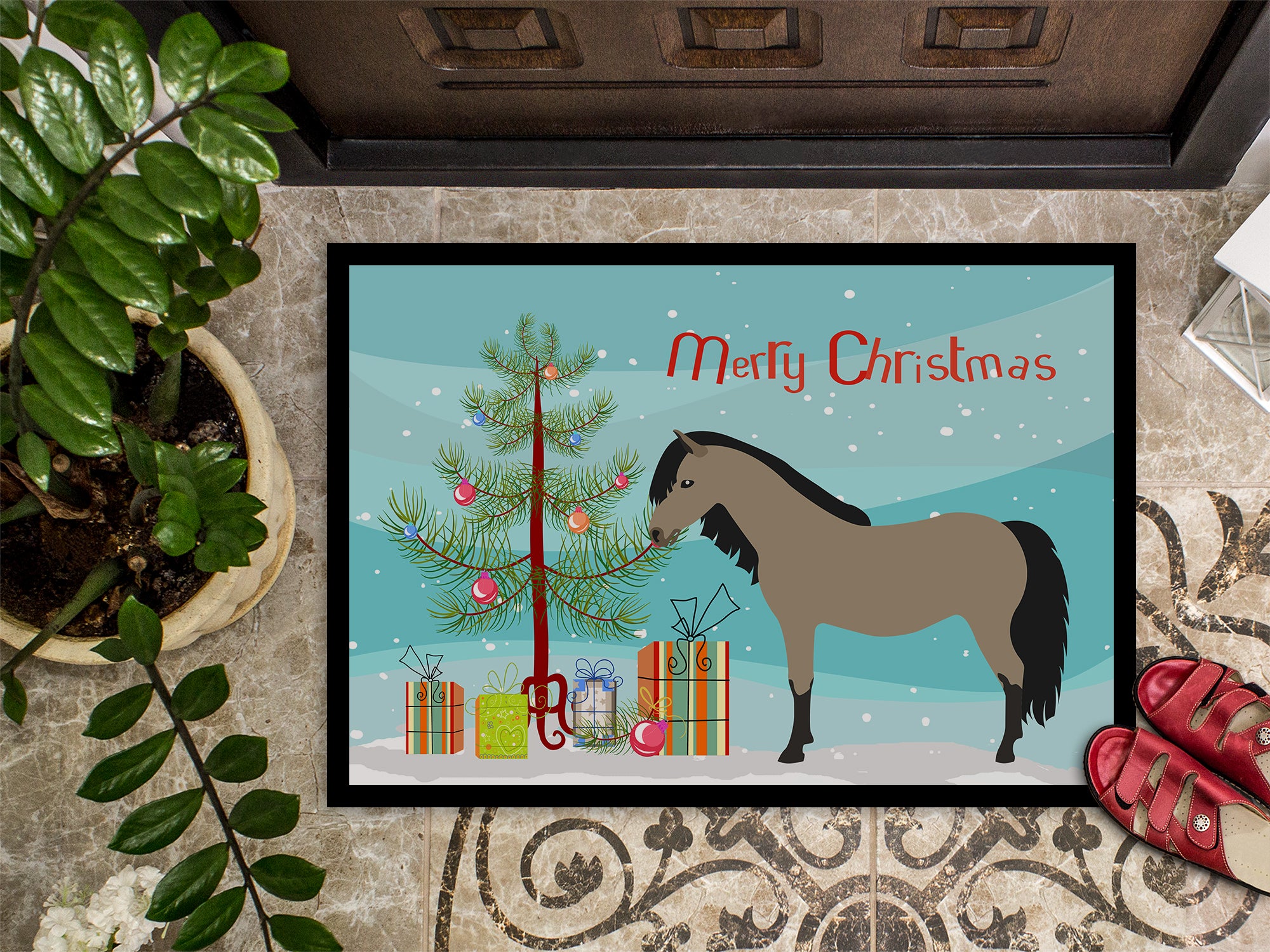 Welsh Pony Horse Christmas Indoor or Outdoor Mat 18x27 BB9277MAT - the-store.com